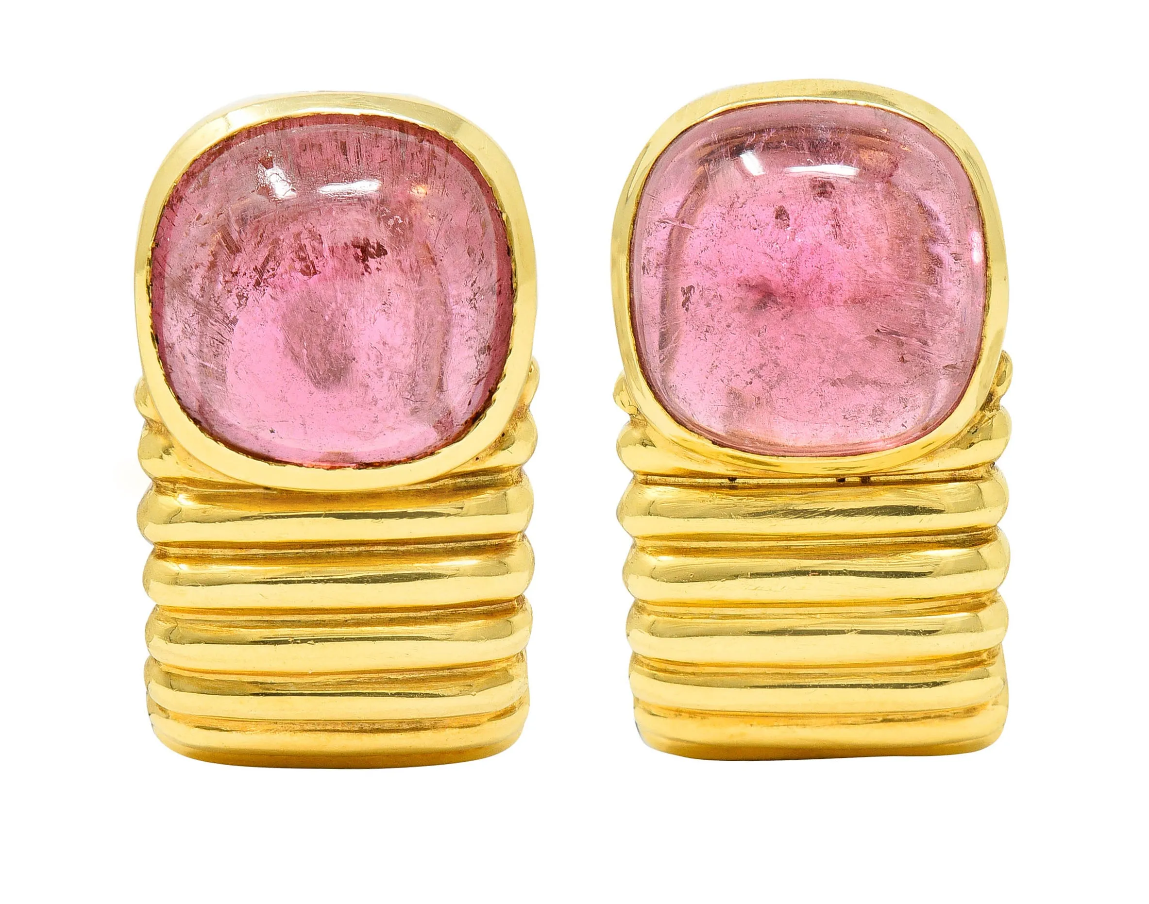 Italian Pink Tourmaline 18 Karat Gold J Hoop Earrings