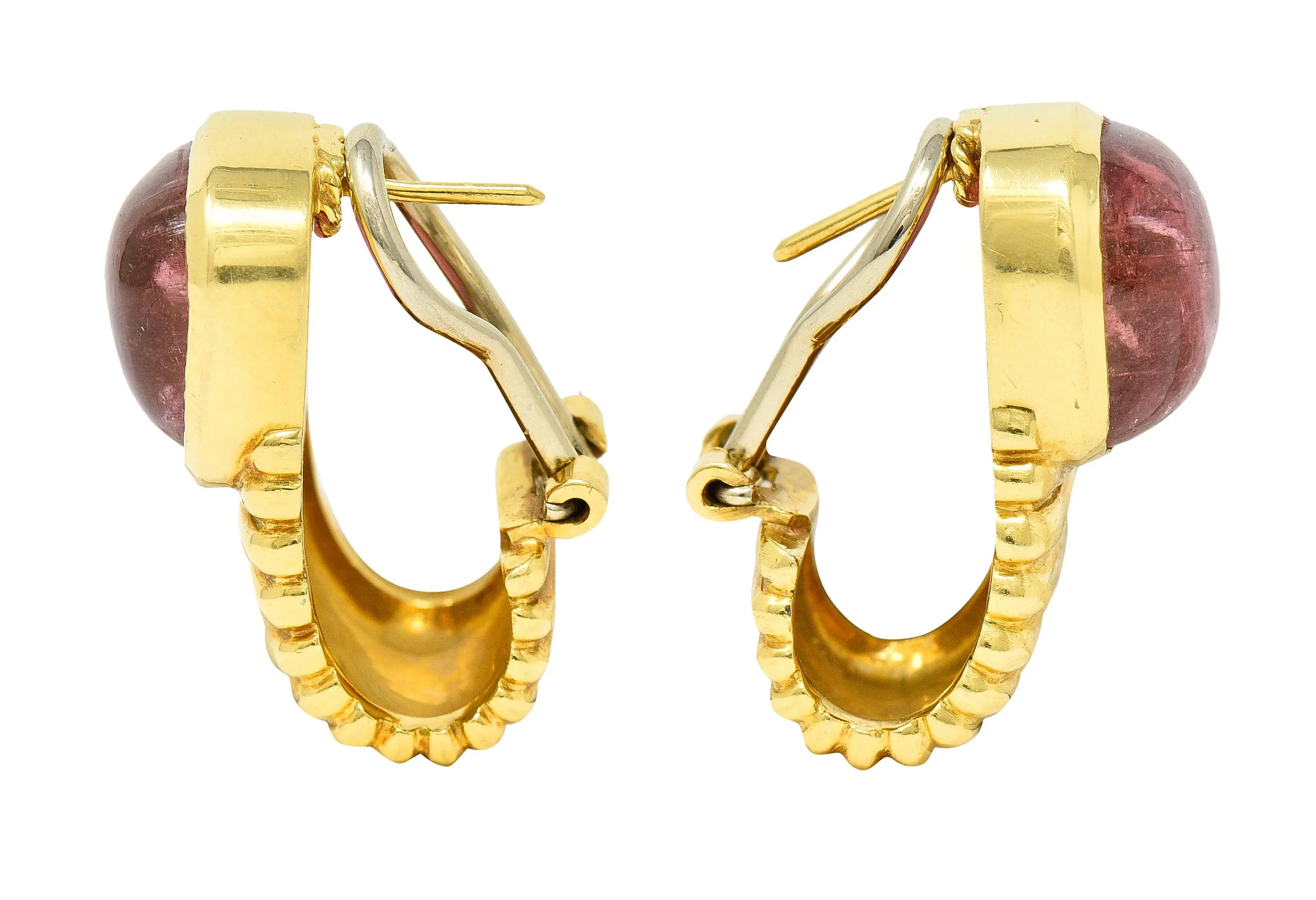 Italian Pink Tourmaline 18 Karat Gold J Hoop Earrings