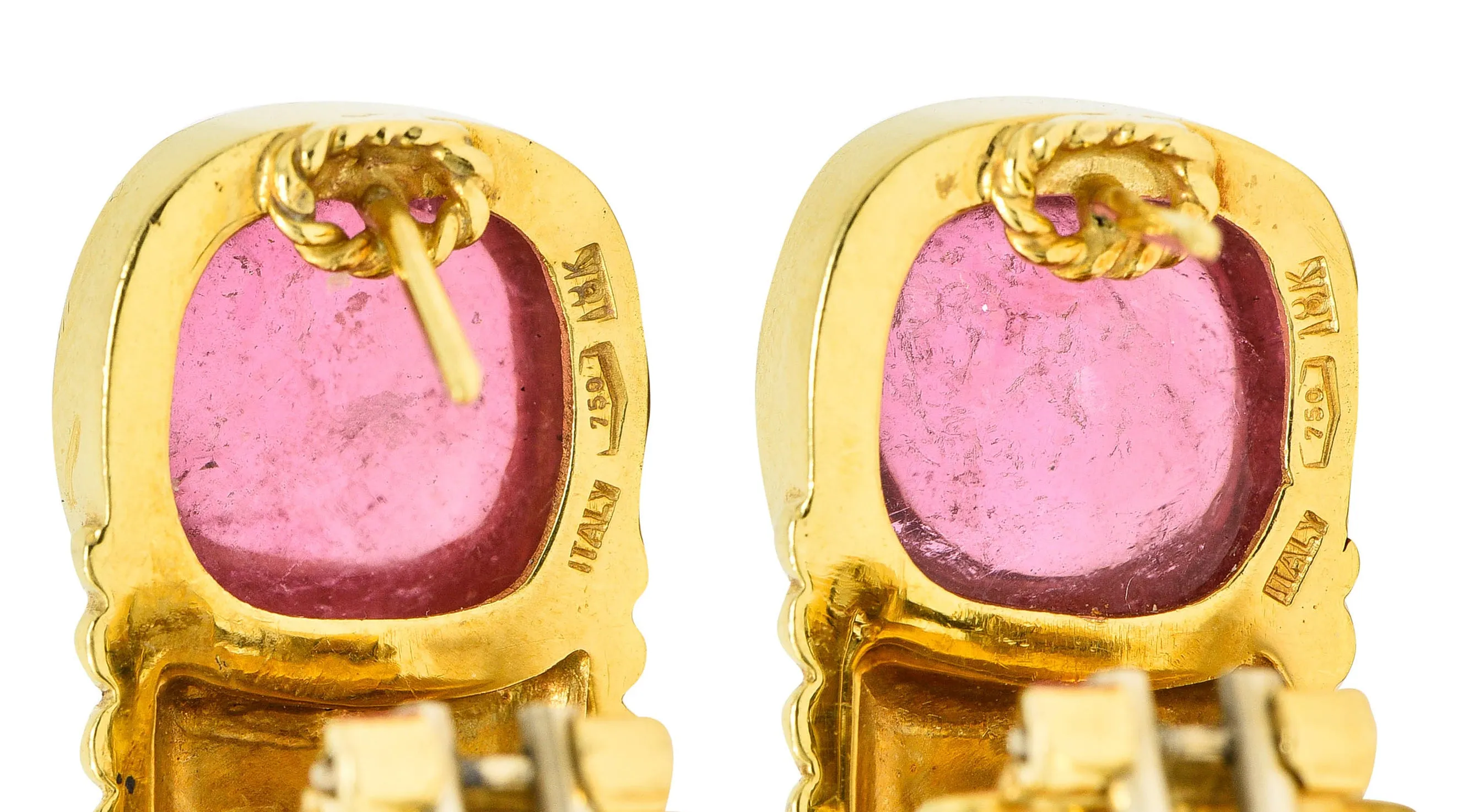 Italian Pink Tourmaline 18 Karat Gold J Hoop Earrings