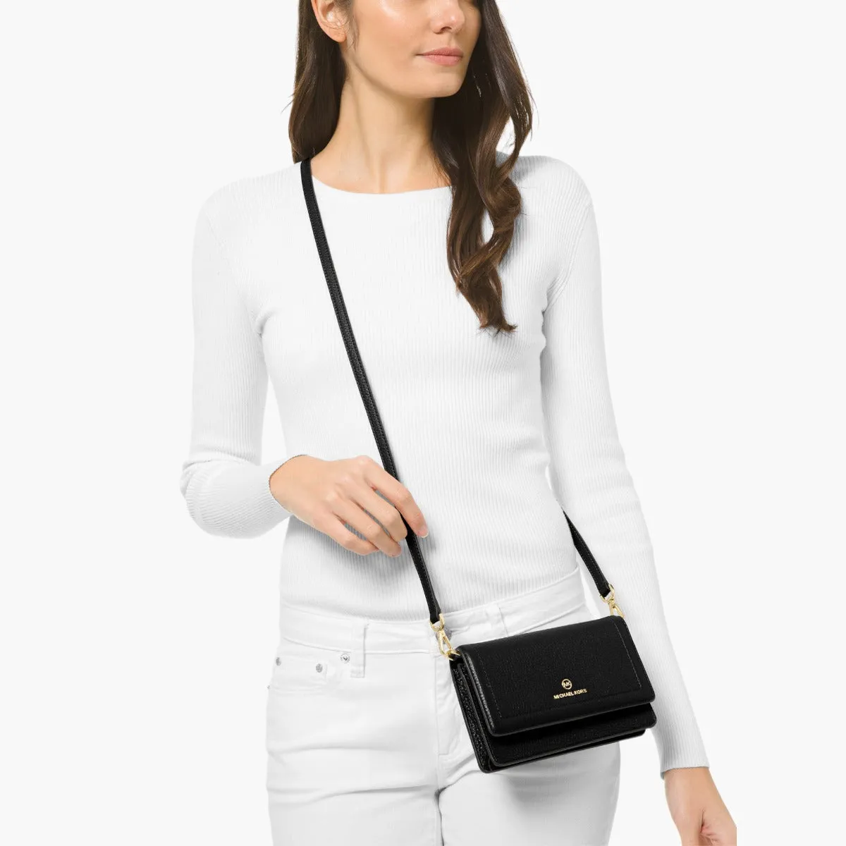 Jet Set Small Pebbled Leather Smartphone Convertible Crossbody Bag