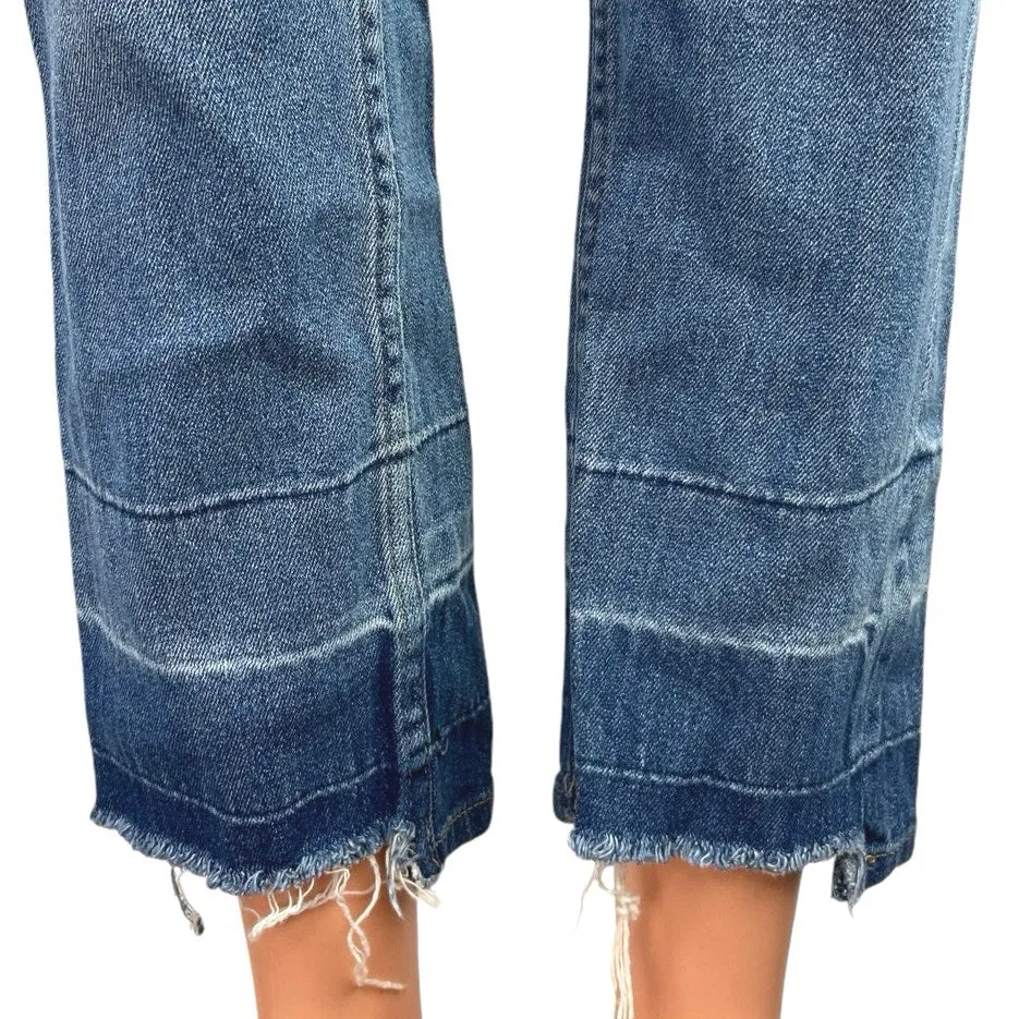 Karl Lagerfeld Blue Medium Wash Button Fly Straight aCropped Denim Jeans Size 2