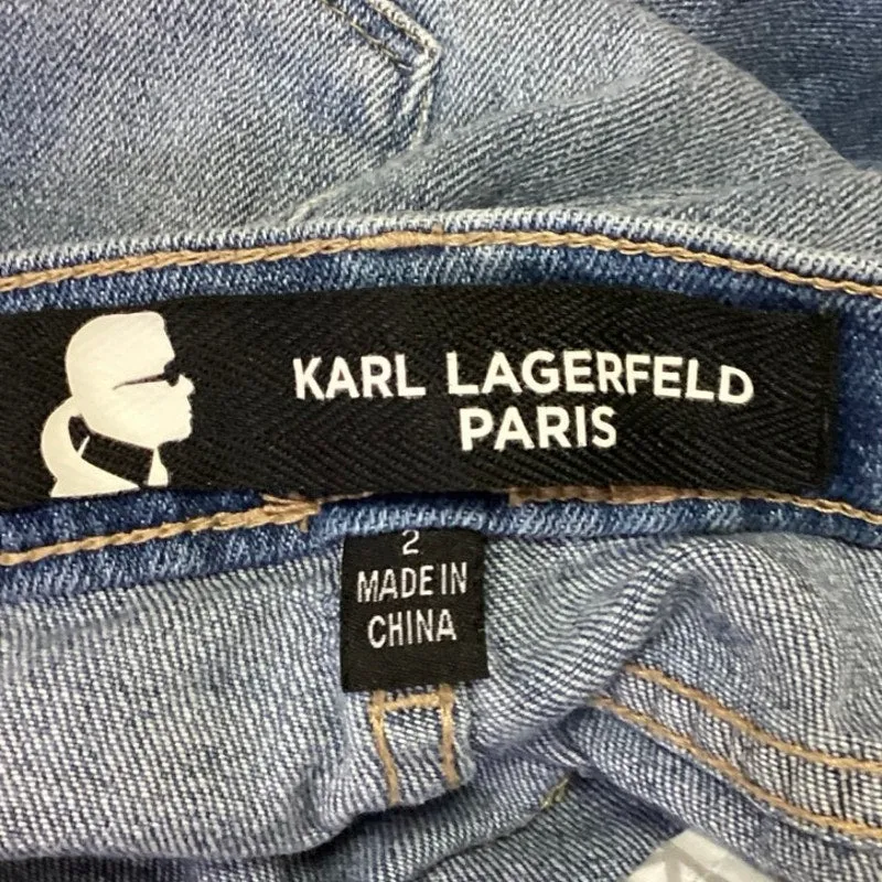 Karl Lagerfeld Blue Medium Wash Button Fly Straight aCropped Denim Jeans Size 2