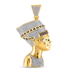 Keene Jewelers 10kt Yellow Gold Mens Round Red Color Enhanced Diamond Pharaoh Nefertiti Pendant 1 Cttw