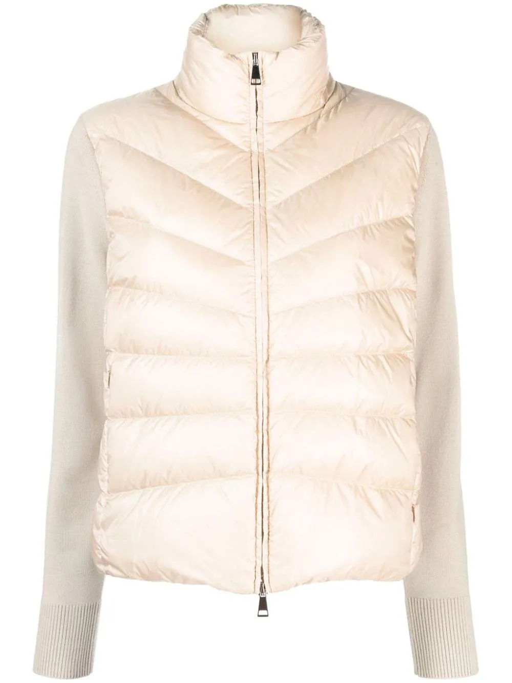 Knitted-panel puffer cardigan