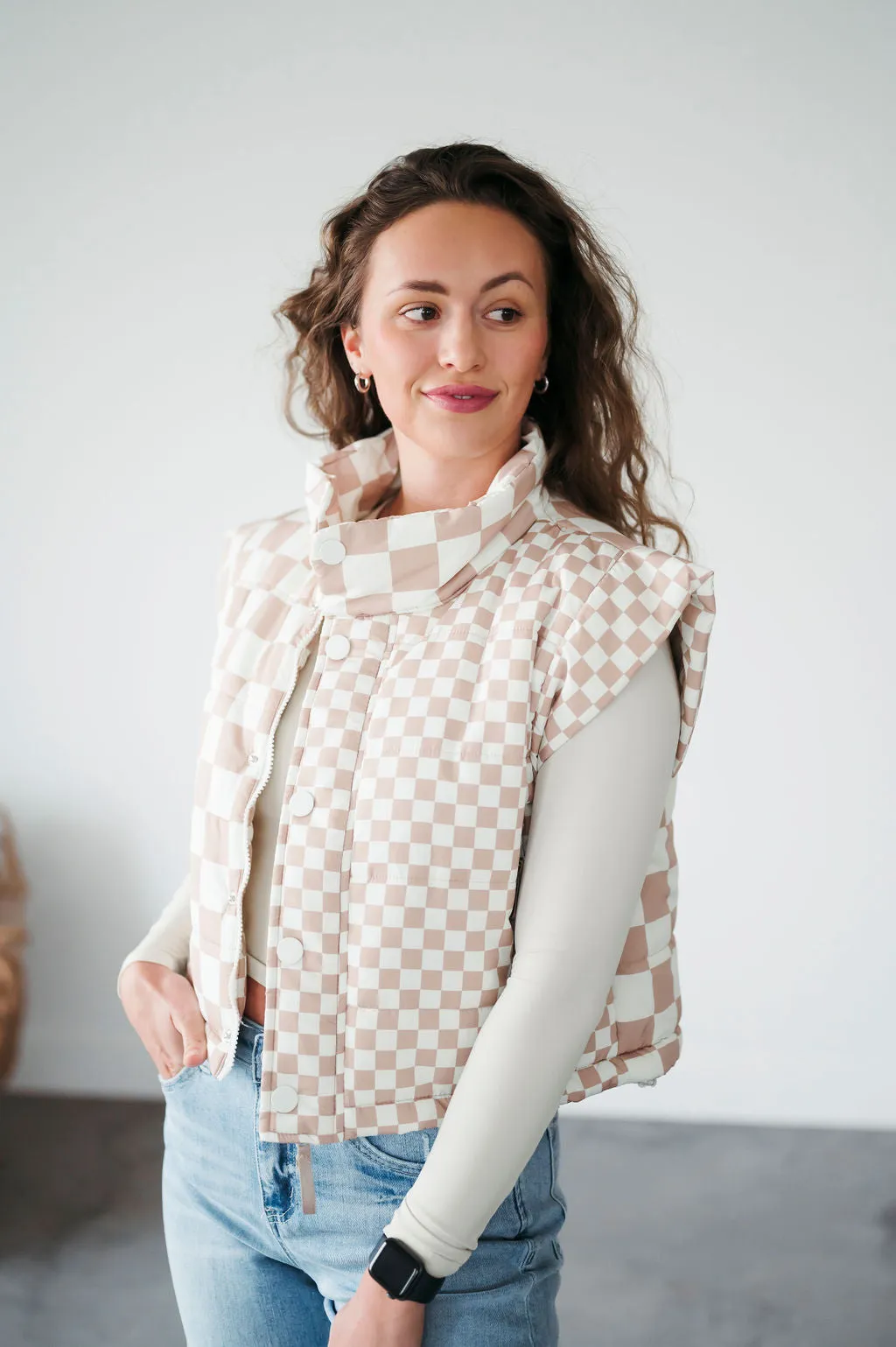 Lea Check Cropped Puffer Vest