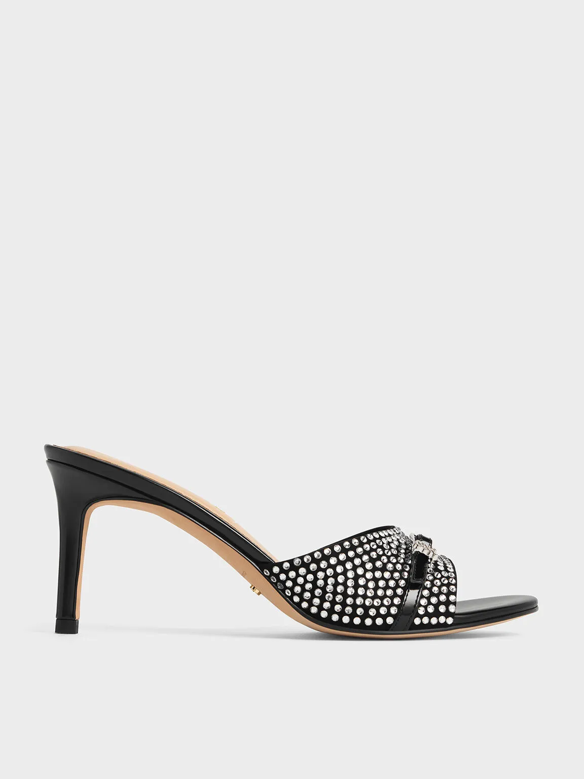 Leather & Suede Crystal-Embellished Buckle-Strap Heeled Mules - Black