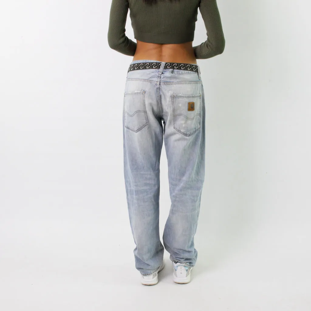 Light Blue Denim 90s Carhartt Bronco Cargo Skater Trousers Pants Jeans (31x32)