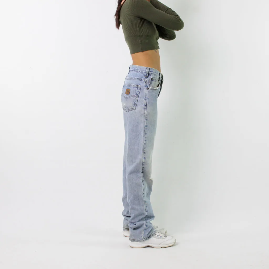 Light Blue Denim 90s Carhartt Cargo Skater Trousers Pants Jeans (28x32)