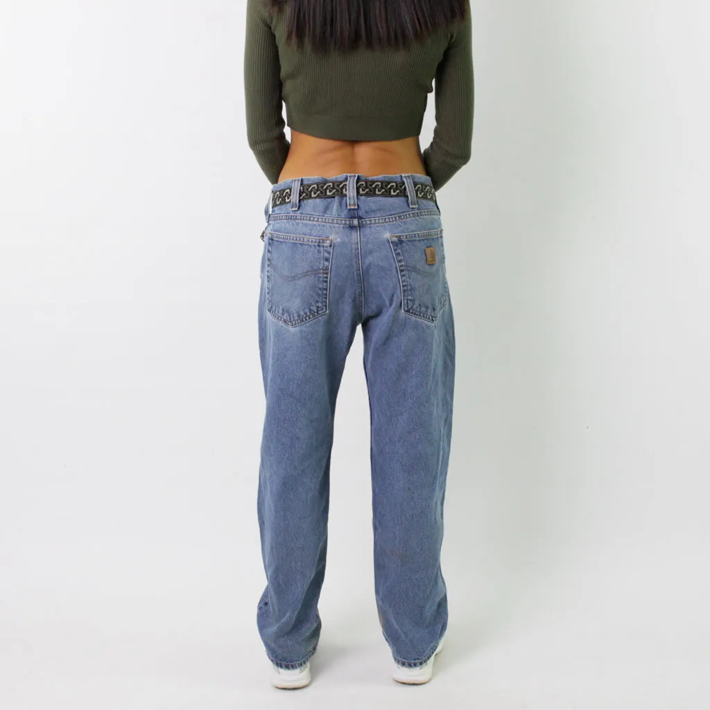 Light Blue Denim 90s Carhartt Cargo Skater Trousers Pants Jeans (32x30)