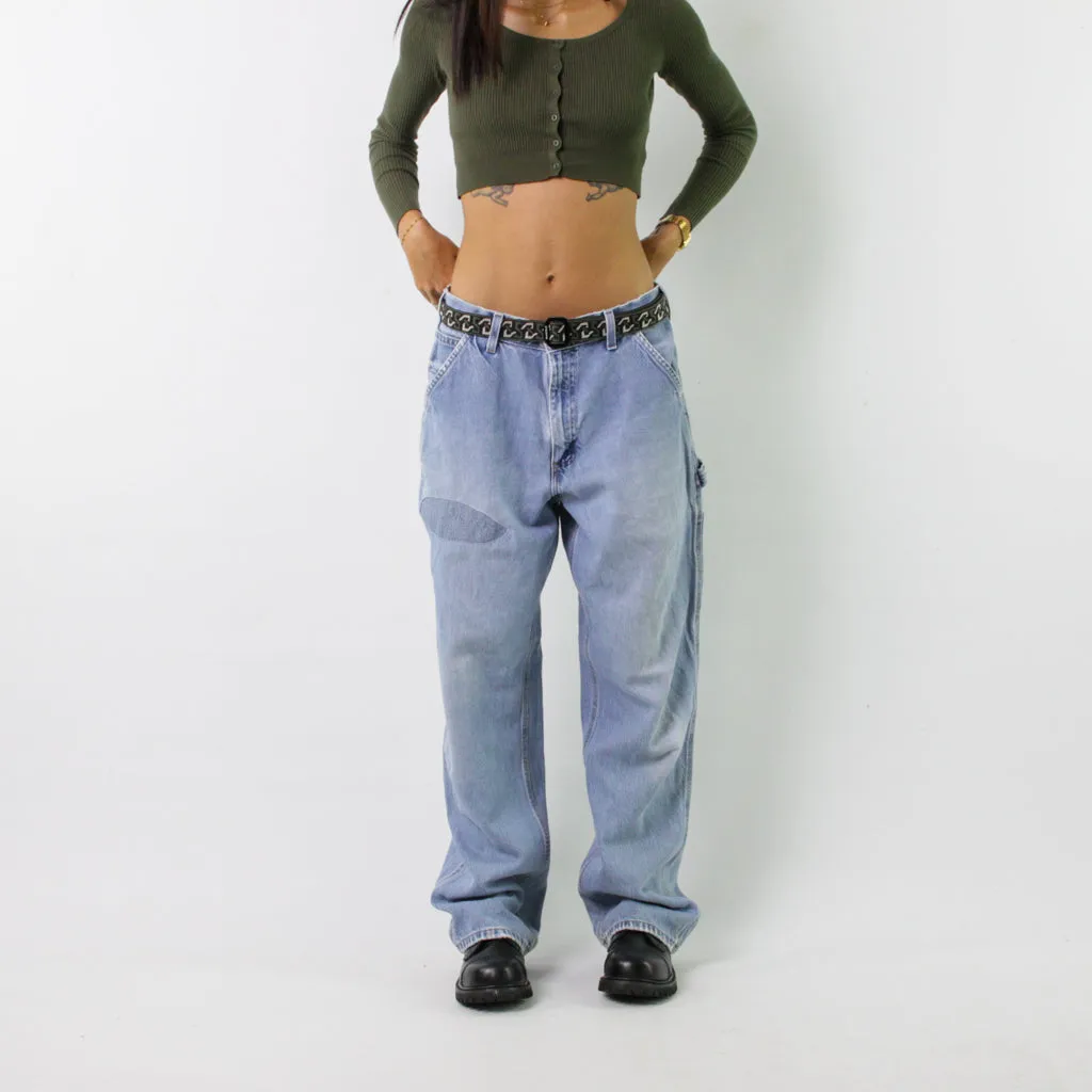 Light Blue Denim 90s Carhartt Cargo Skater Trousers Pants Jeans (32x33)