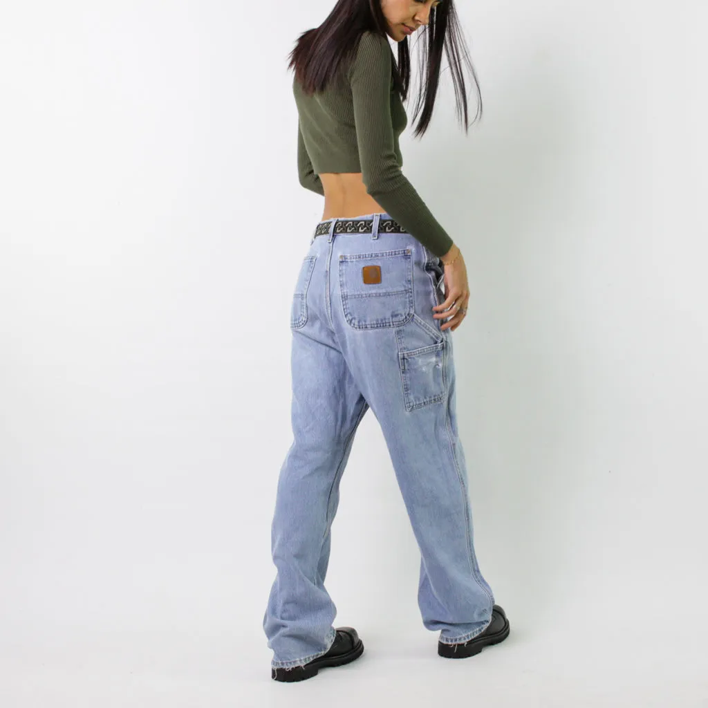 Light Blue Denim 90s Carhartt Cargo Skater Trousers Pants Jeans (32x33)