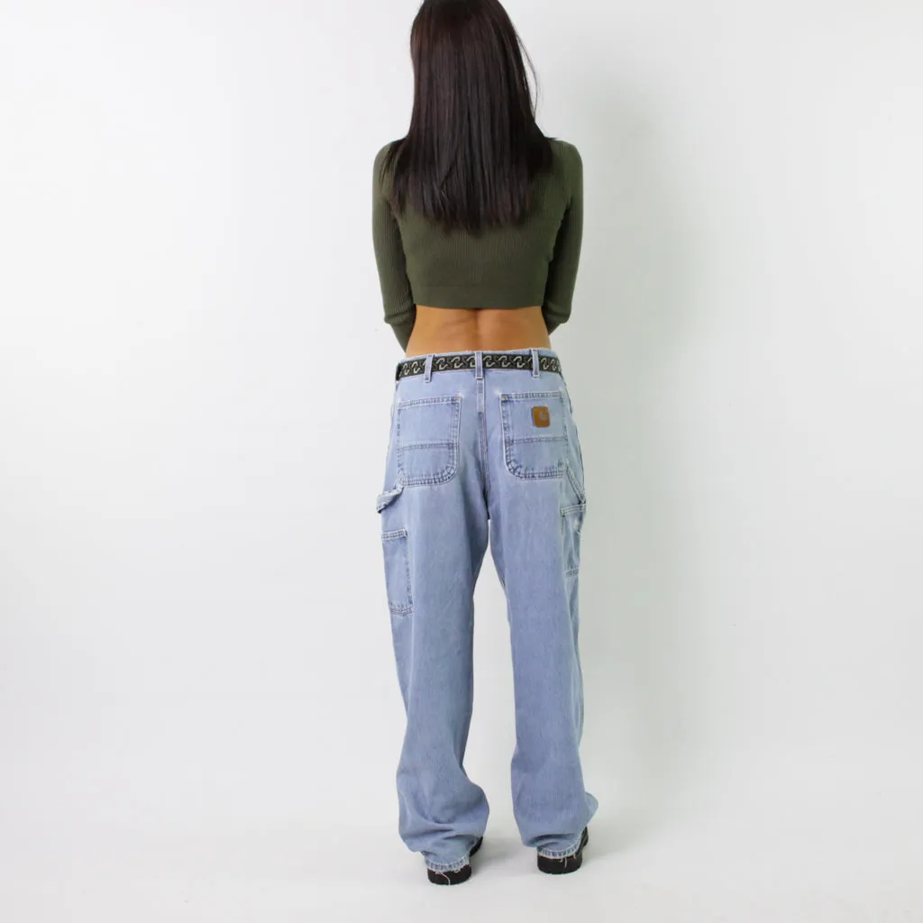 Light Blue Denim 90s Carhartt Cargo Skater Trousers Pants Jeans (32x33)