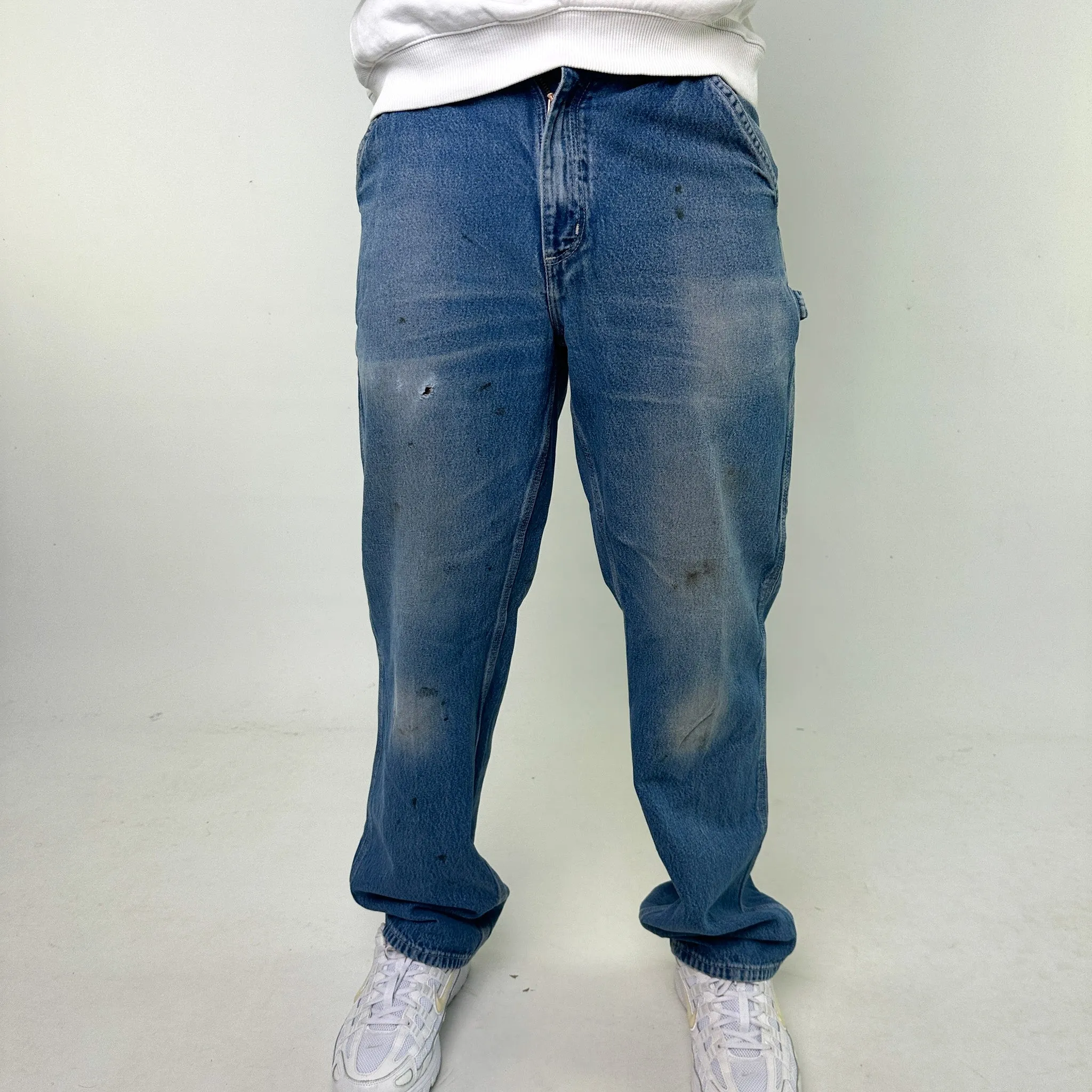 Light Blue Denim 90s Carhartt Cargo Skater Trousers Pants Jeans (32x34)