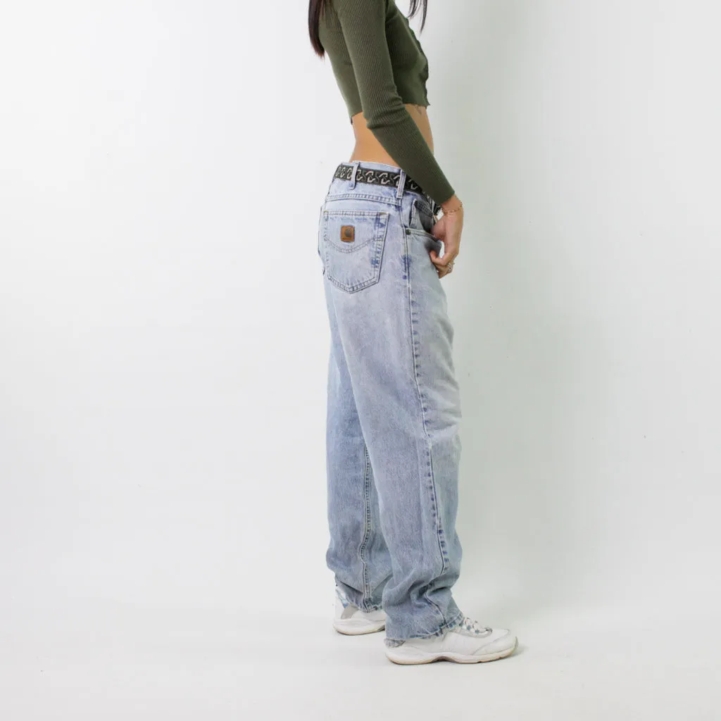 Light Blue Denim 90s Carhartt Cargo Skater Trousers Pants Jeans (33x30)