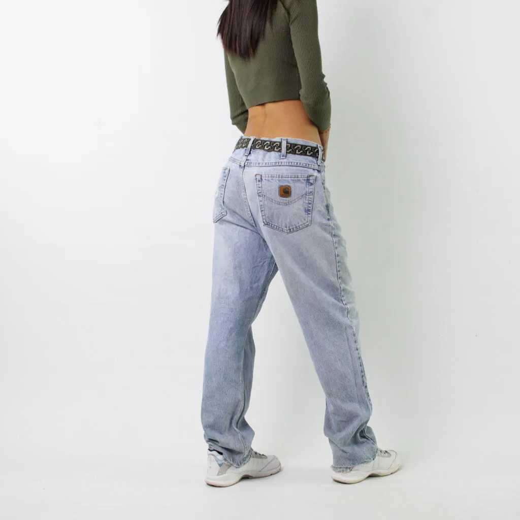 Light Blue Denim 90s Carhartt Cargo Skater Trousers Pants Jeans (33x30)