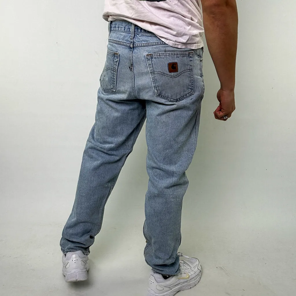 Light Blue Denim 90s Carhartt Cargo Skater Trousers Pants Jeans (33x32)