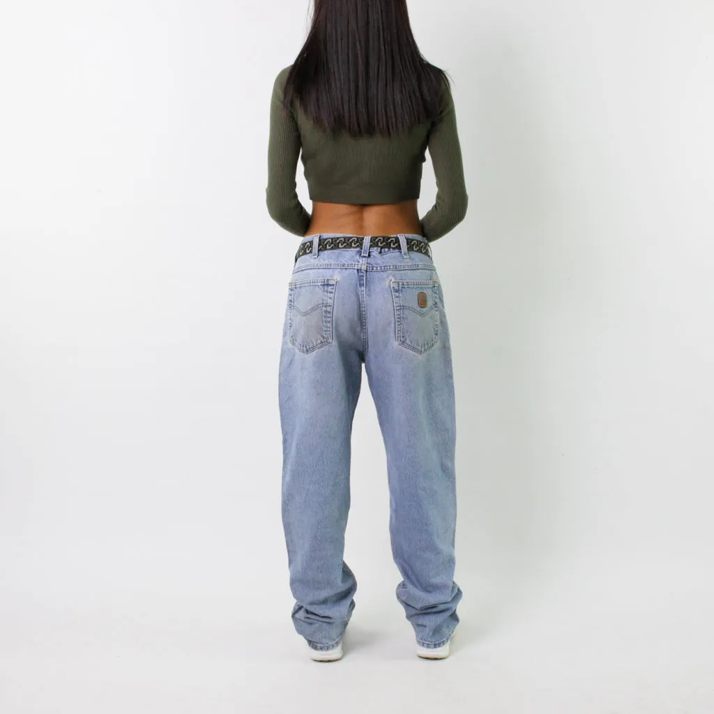 Light Blue Denim 90s Carhartt Cargo Skater Trousers Pants Jeans (33x33)