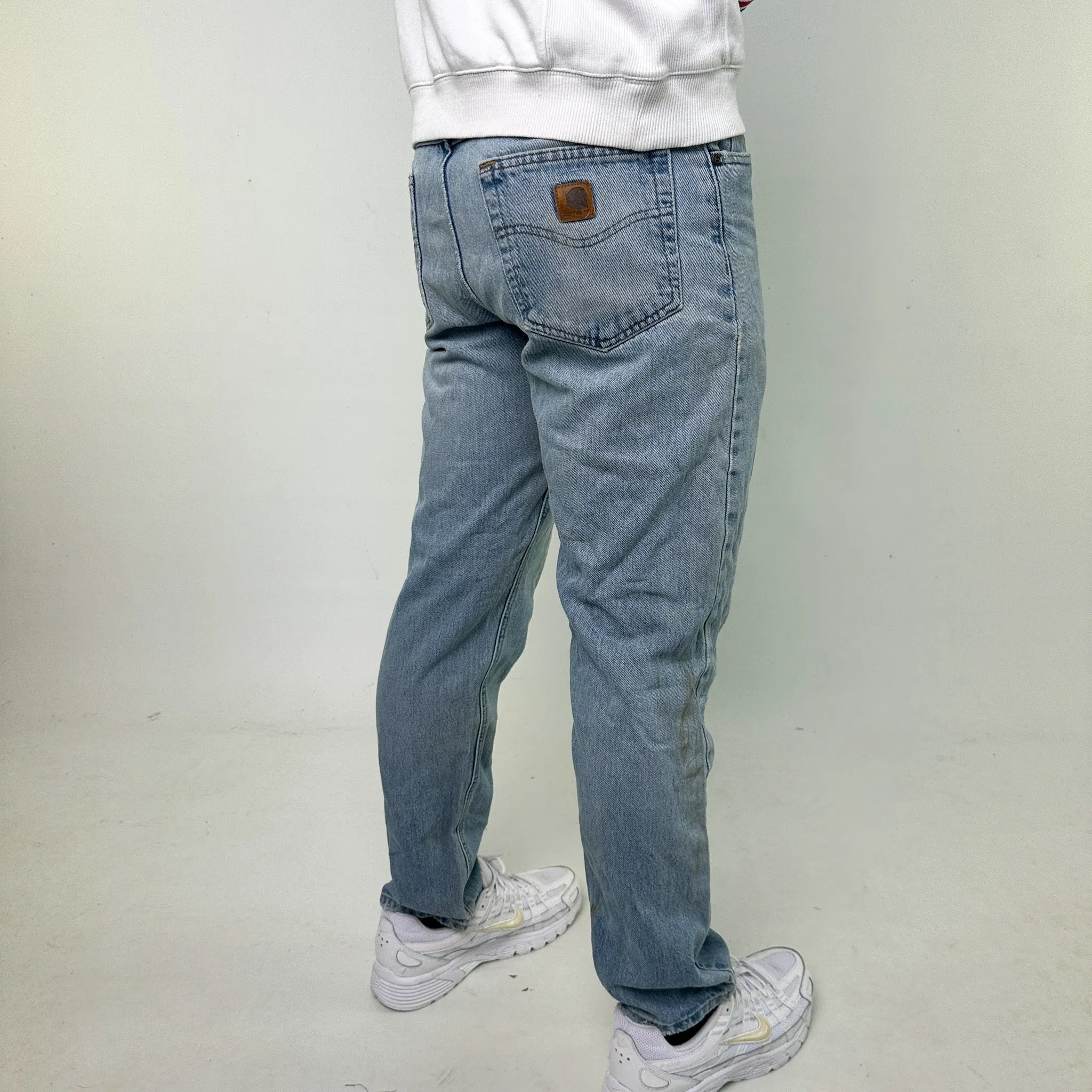 Light Blue Denim 90s Carhartt Cargo Skater Trousers Pants Jeans (34x30)