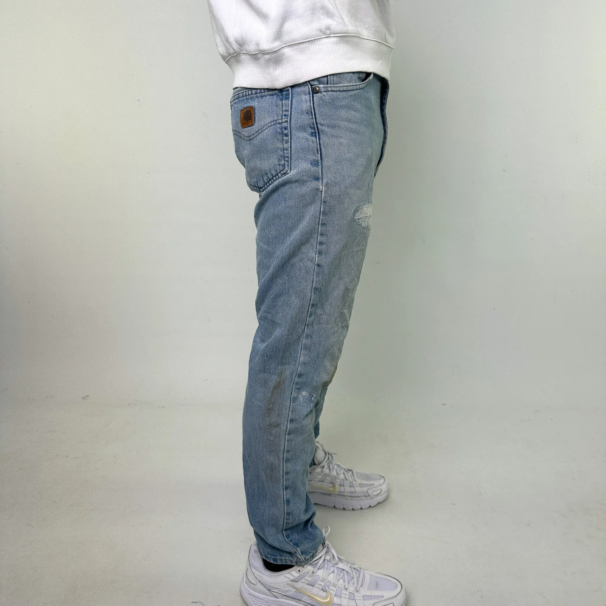 Light Blue Denim 90s Carhartt Cargo Skater Trousers Pants Jeans (34x30)