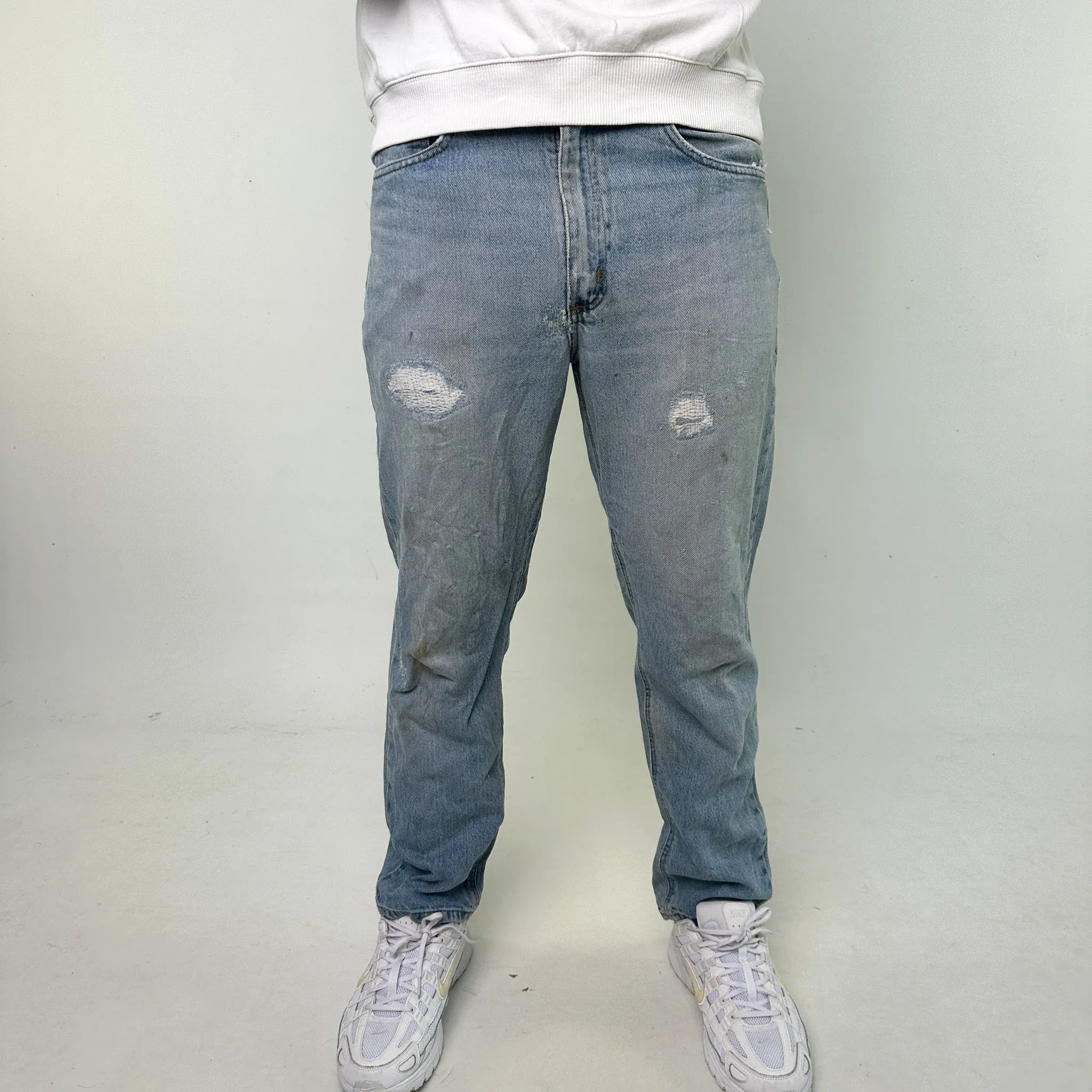 Light Blue Denim 90s Carhartt Cargo Skater Trousers Pants Jeans (34x30)