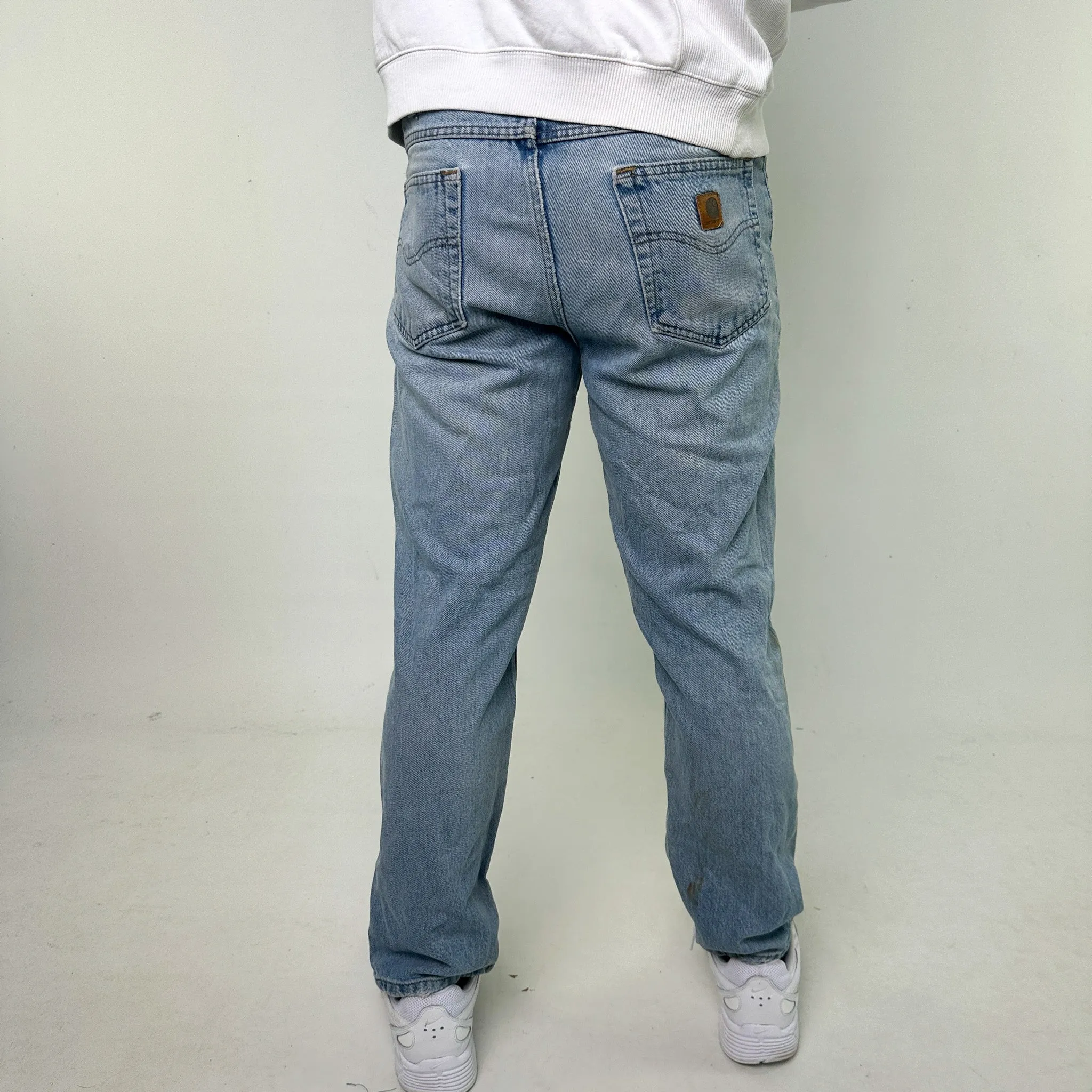 Light Blue Denim 90s Carhartt Cargo Skater Trousers Pants Jeans (34x30)