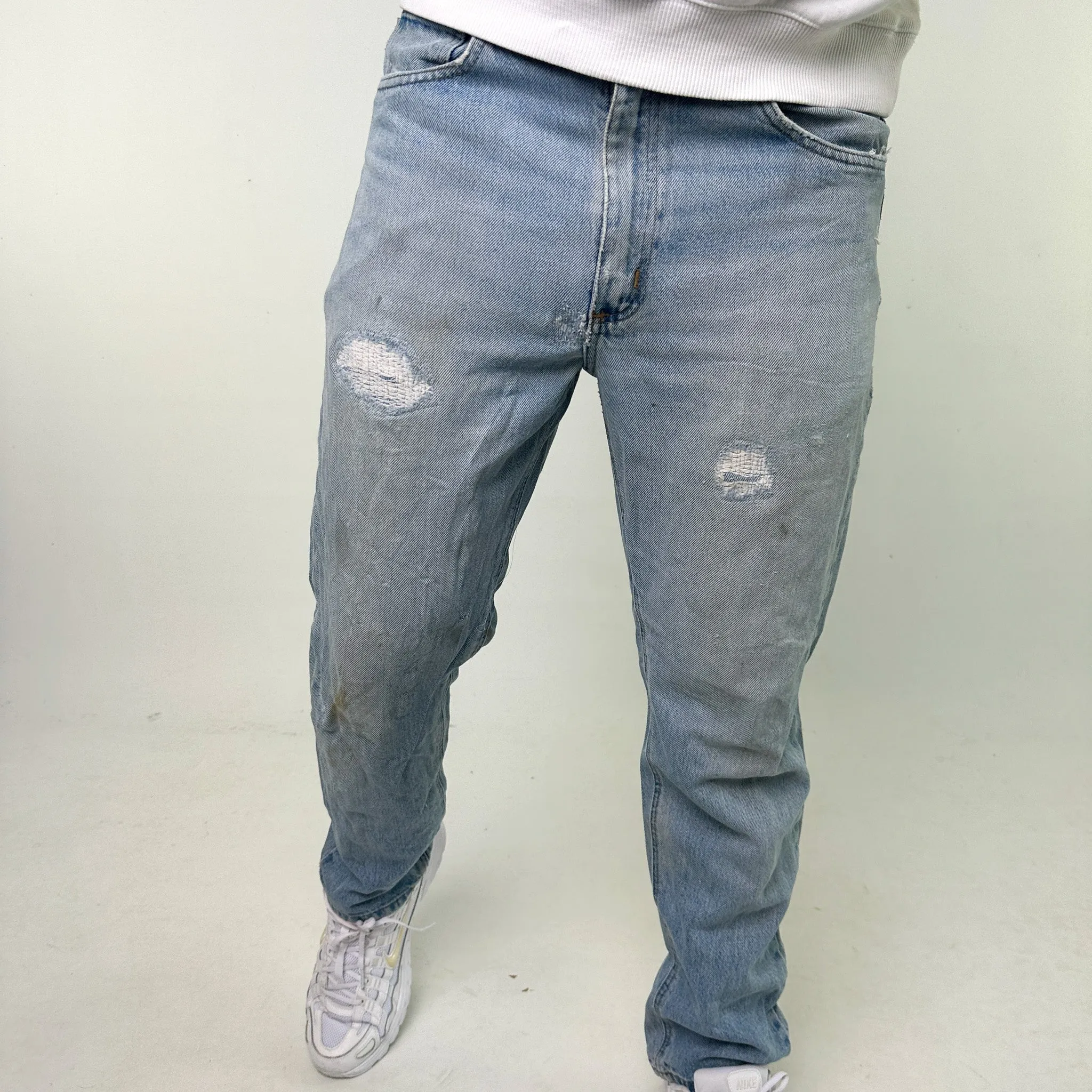 Light Blue Denim 90s Carhartt Cargo Skater Trousers Pants Jeans (34x30)