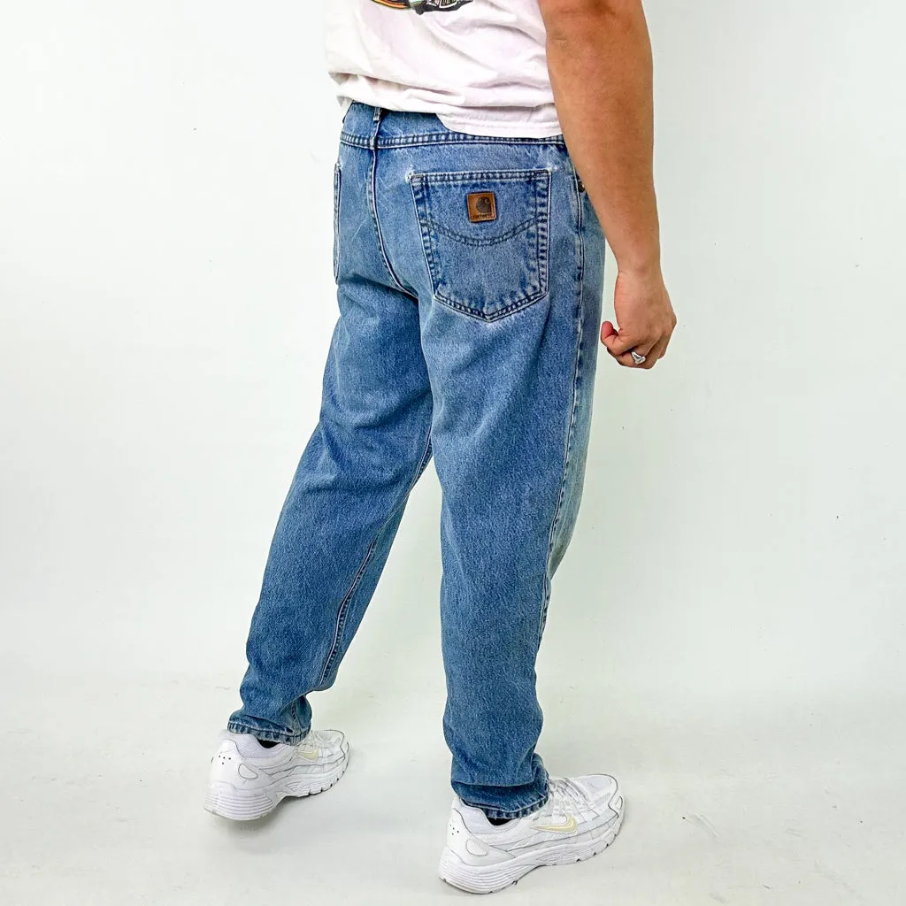 Light Blue Denim 90s Carhartt Cargo Skater Trousers Pants Jeans (36x30)