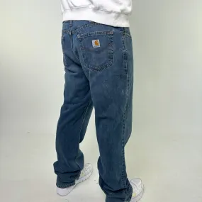 Light Blue Denim 90s Carhartt Cargo Skater Trousers Pants Jeans (36x34)