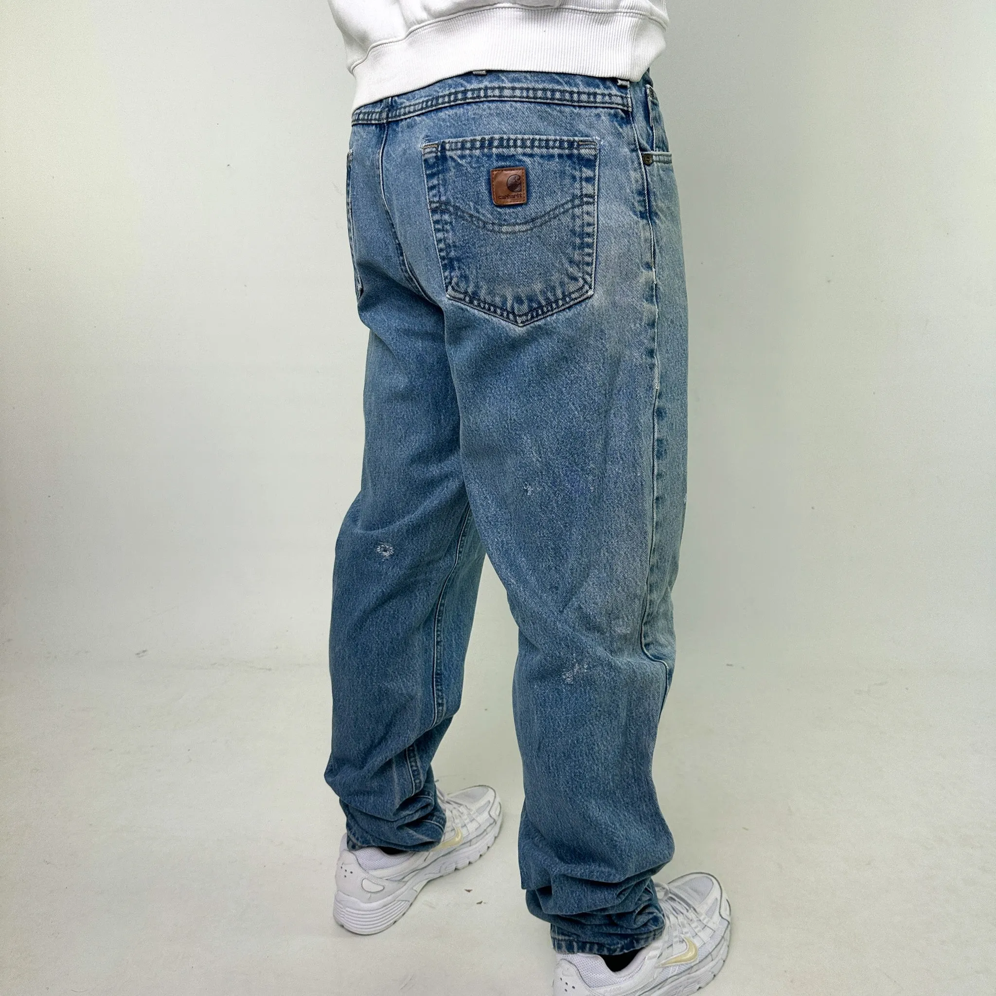 Light Blue Denim 90s Carhartt Cargo Skater Trousers Pants Jeans (36x36)