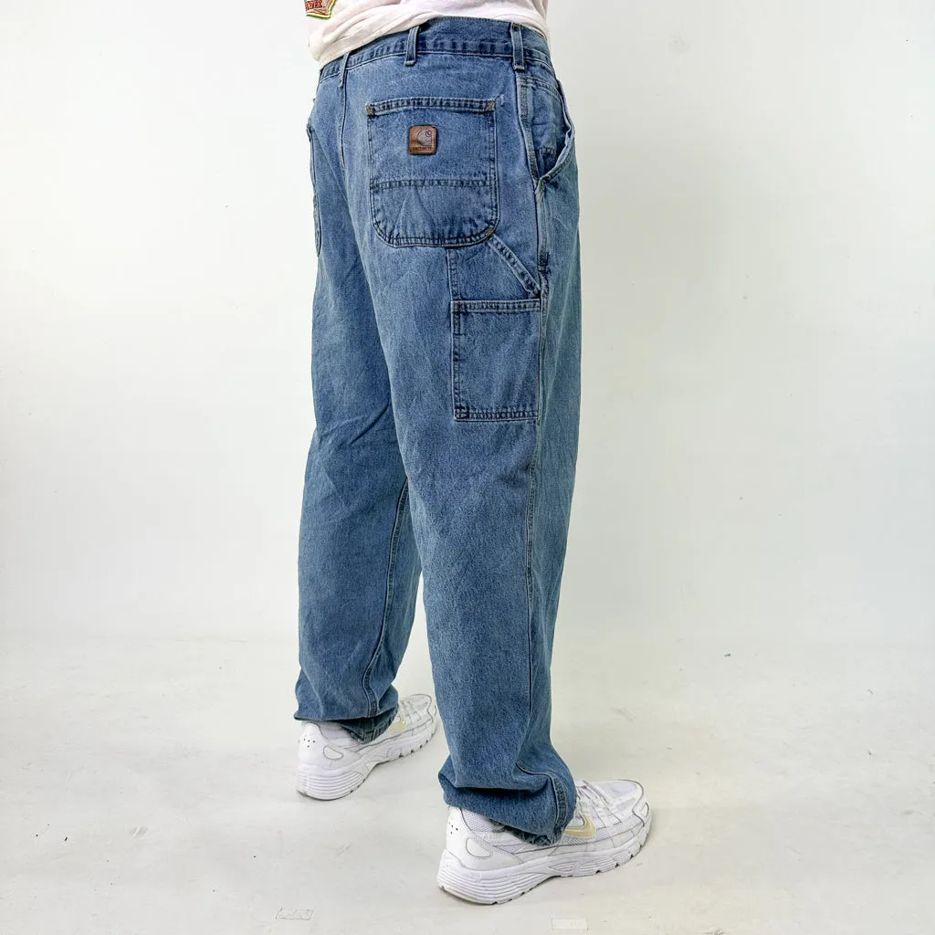 Light Blue Denim 90s Carhartt Cargo Skater Trousers Pants Jeans (38x30)