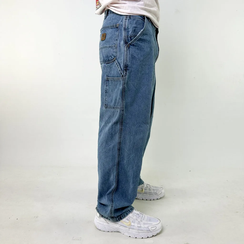 Light Blue Denim 90s Carhartt Cargo Skater Trousers Pants Jeans (38x30)