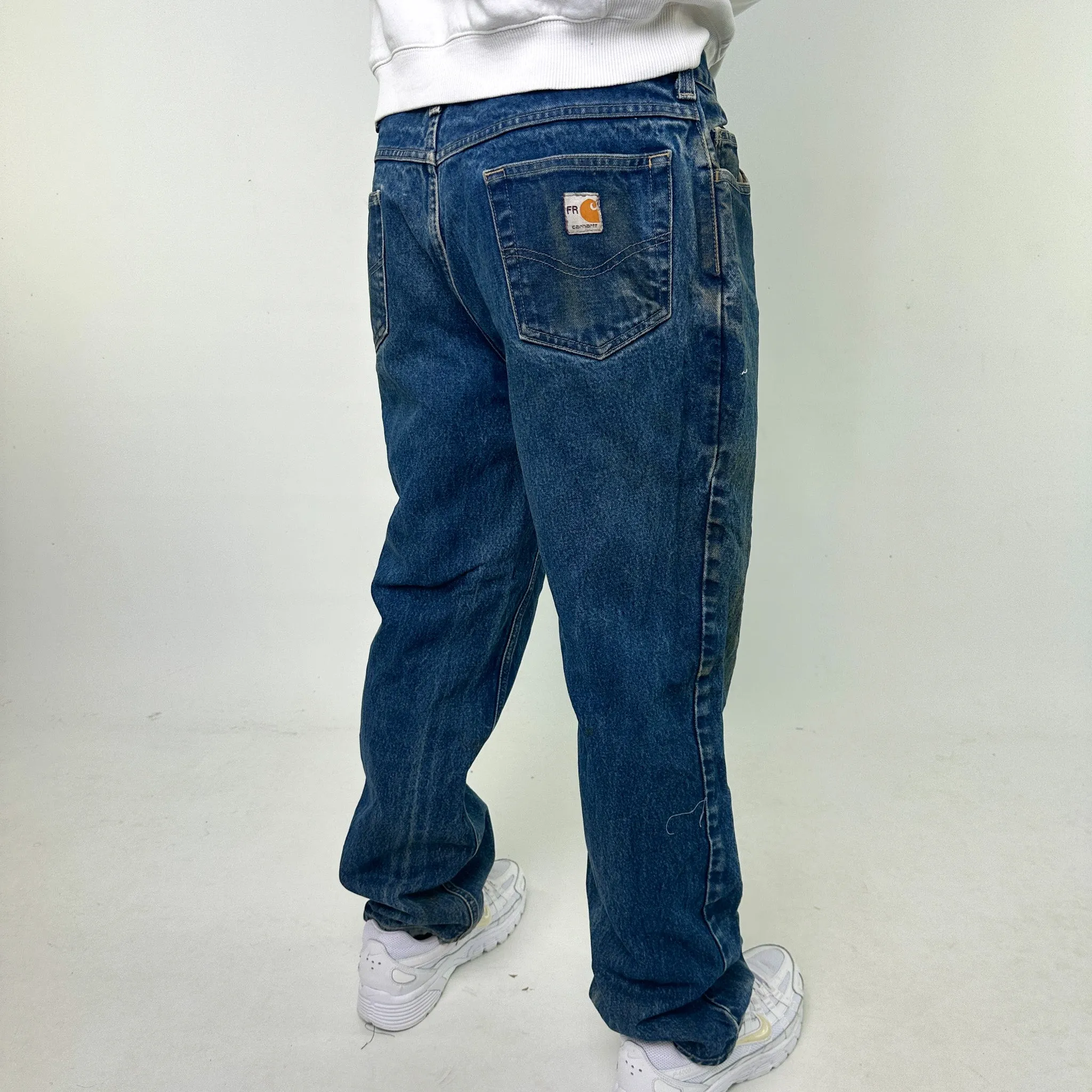 Light Blue Denim 90s Carhartt Cargo Skater Trousers Pants Jeans (38x32)