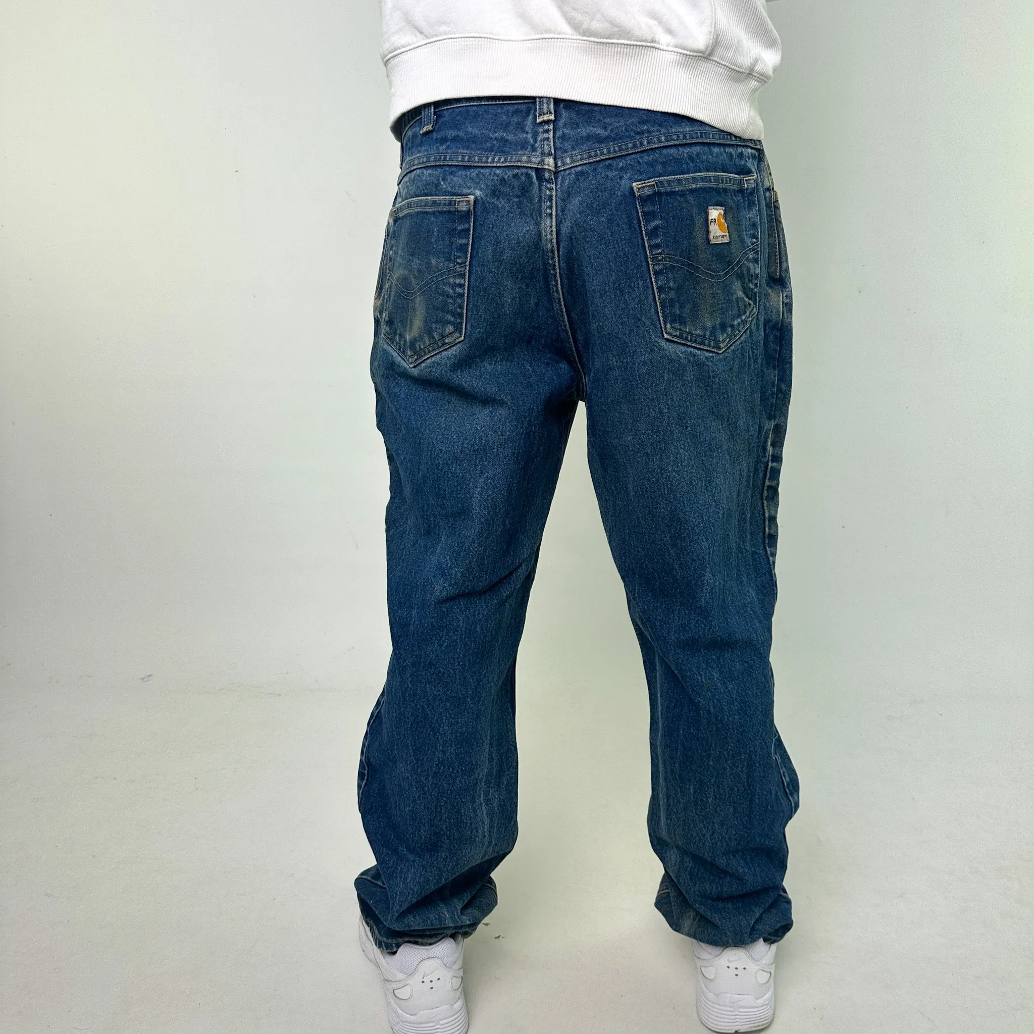 Light Blue Denim 90s Carhartt Cargo Skater Trousers Pants Jeans (38x32)