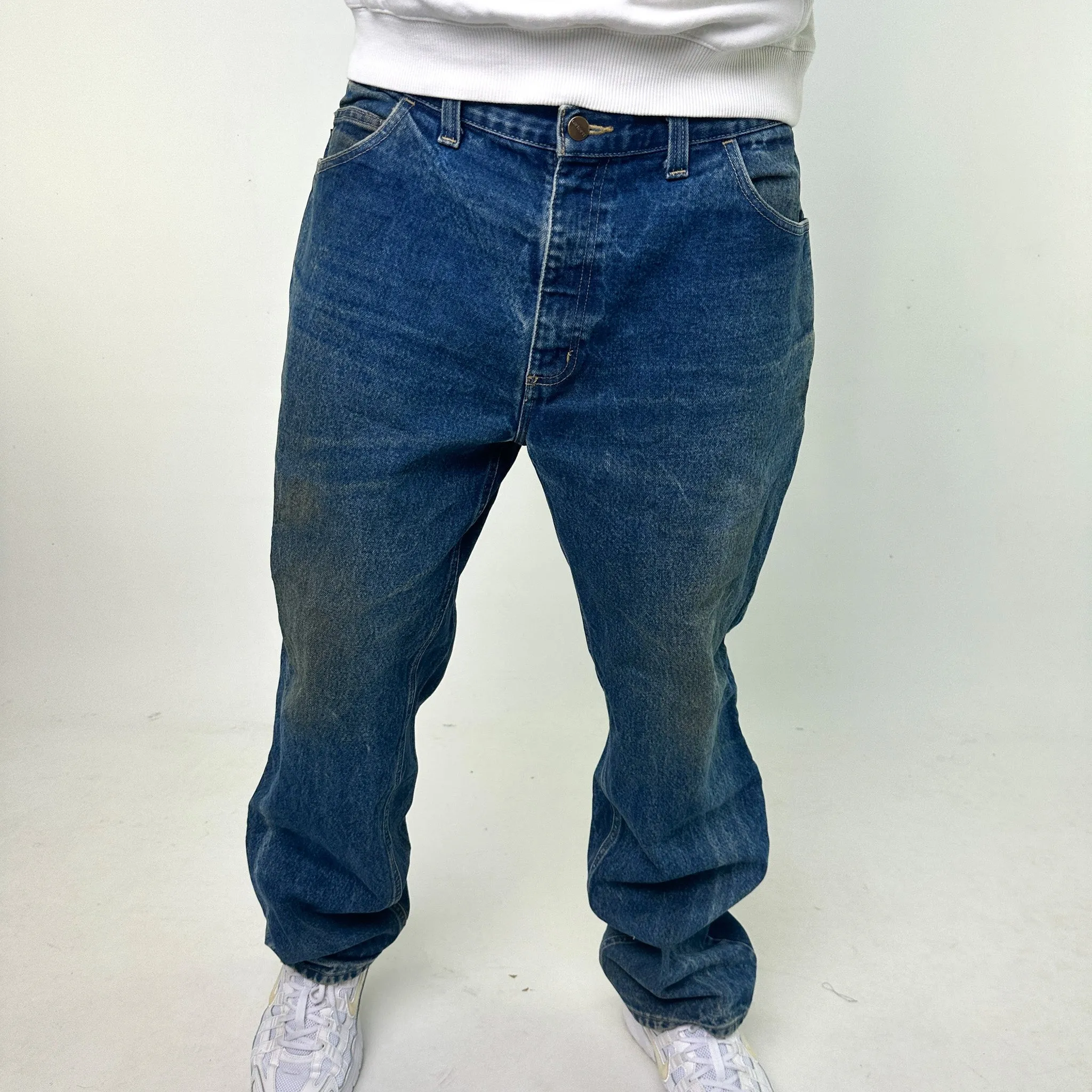 Light Blue Denim 90s Carhartt Cargo Skater Trousers Pants Jeans (38x32)