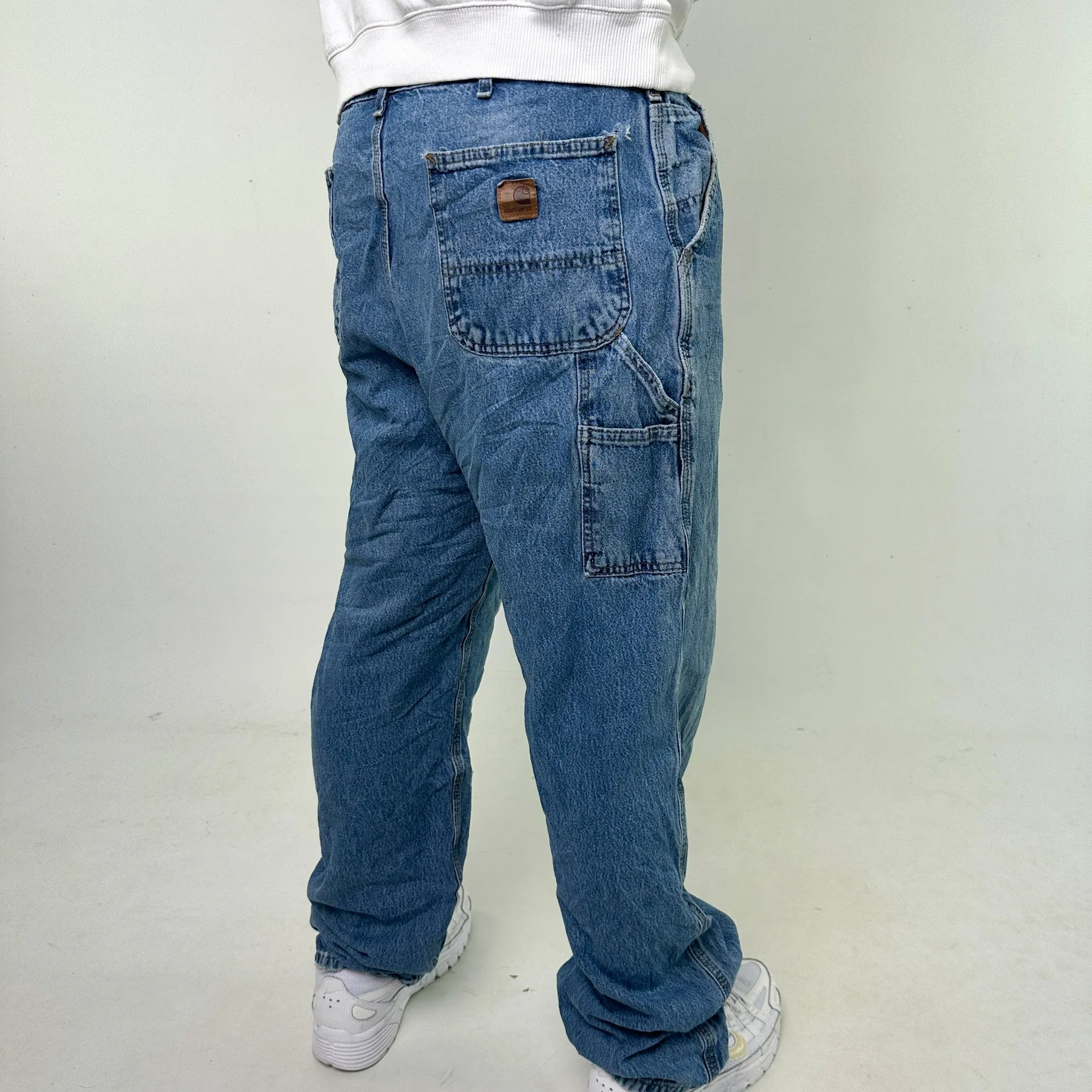 Light Blue Denim 90s Carhartt Cargo Skater Trousers Pants Jeans (38x34)