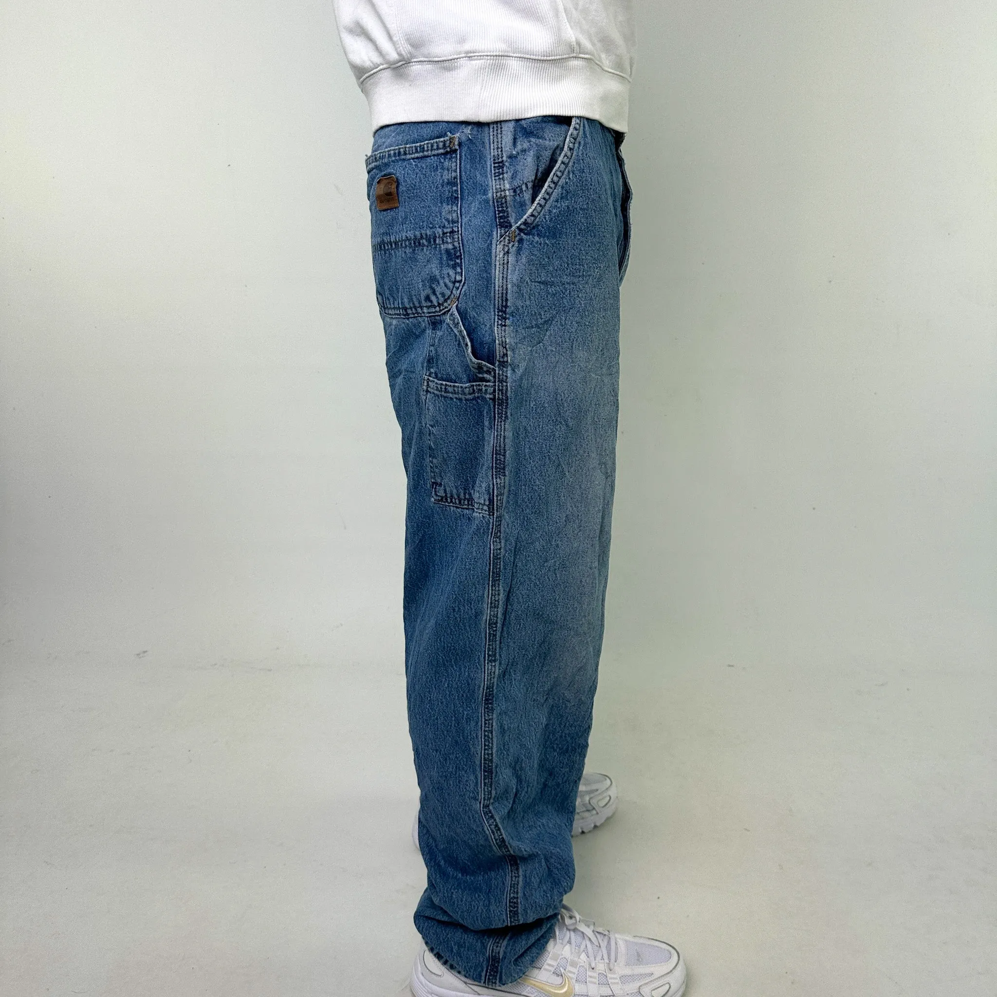 Light Blue Denim 90s Carhartt Cargo Skater Trousers Pants Jeans (38x34)