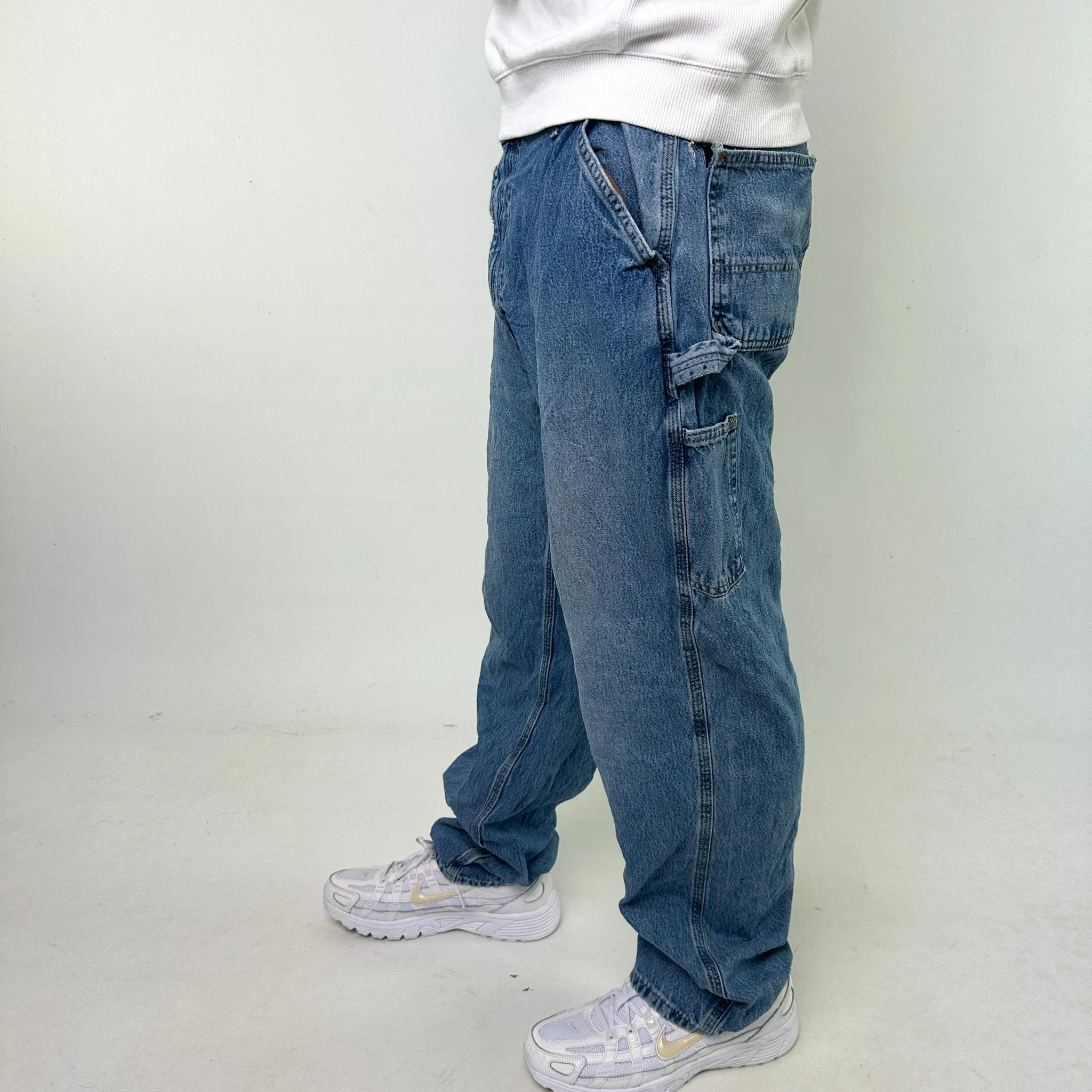 Light Blue Denim 90s Carhartt Cargo Skater Trousers Pants Jeans (38x34)