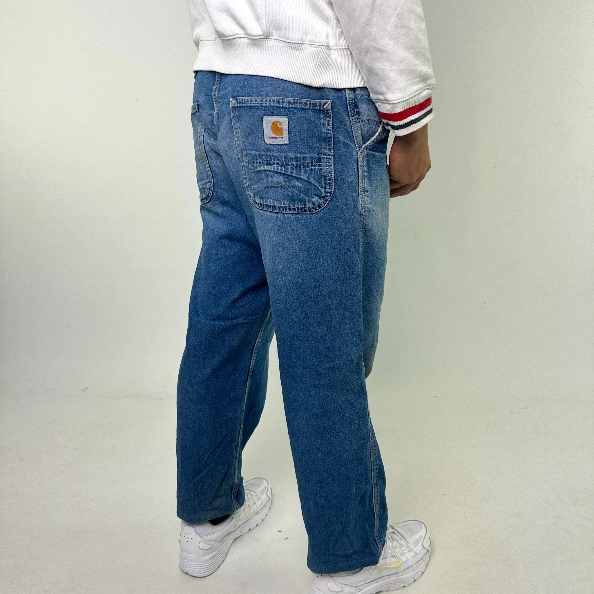 Light Blue Denim 90s Carhartt Cropped Cargo Skater Trousers Pants Jeans (36x26)