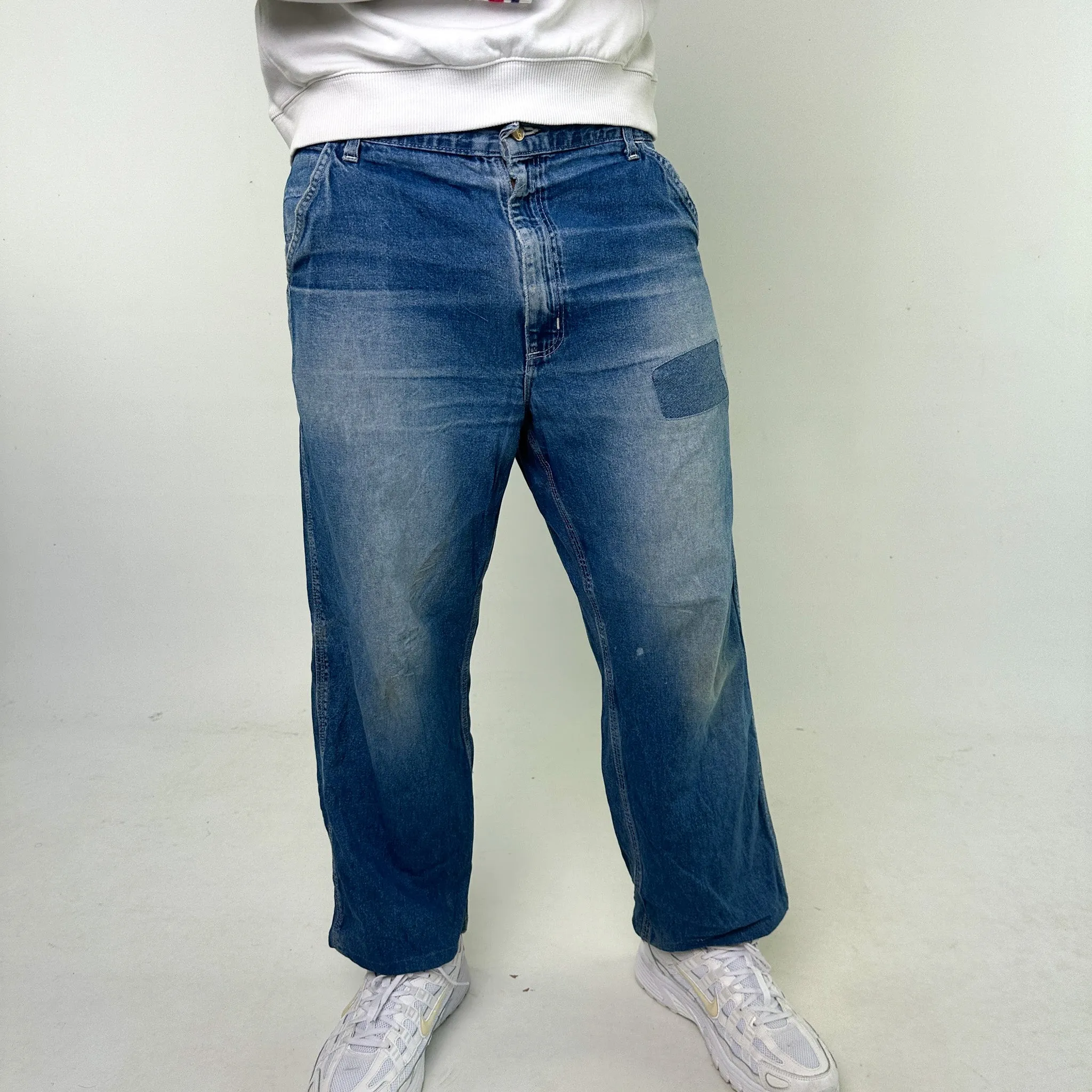 Light Blue Denim 90s Carhartt Cropped Cargo Skater Trousers Pants Jeans (36x26)