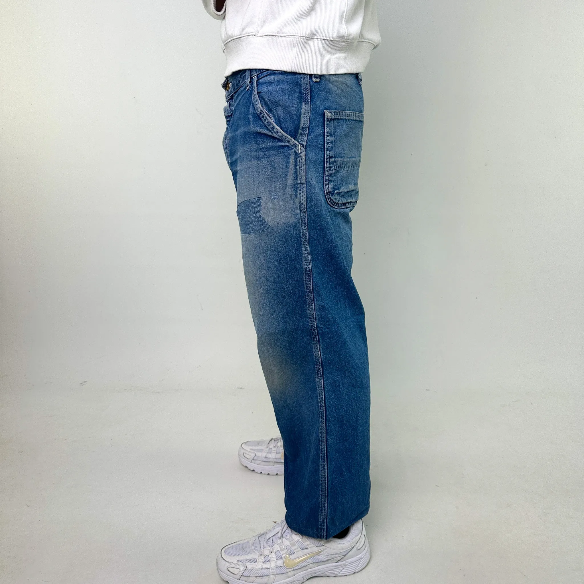 Light Blue Denim 90s Carhartt Cropped Cargo Skater Trousers Pants Jeans (36x26)