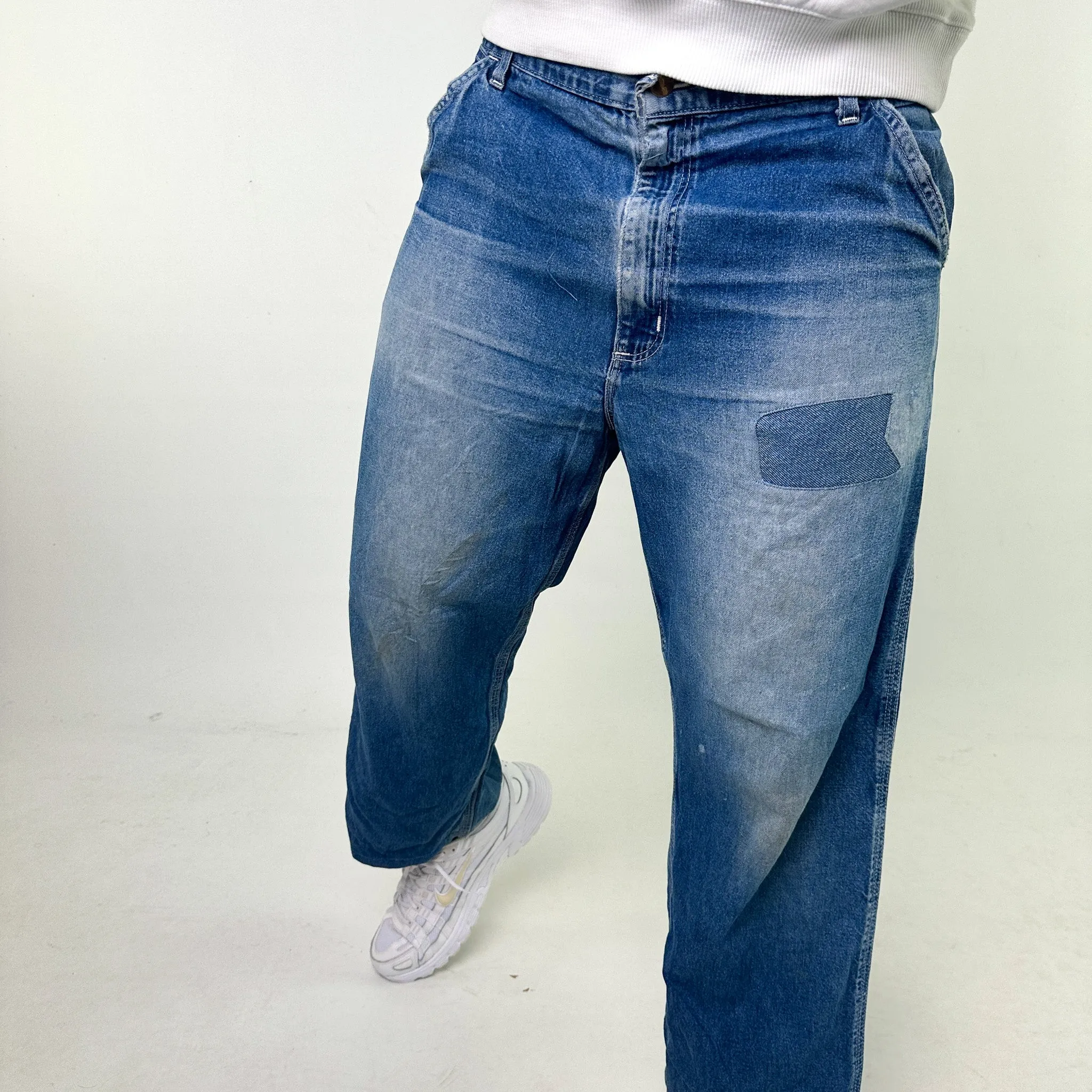 Light Blue Denim 90s Carhartt Cropped Cargo Skater Trousers Pants Jeans (36x26)