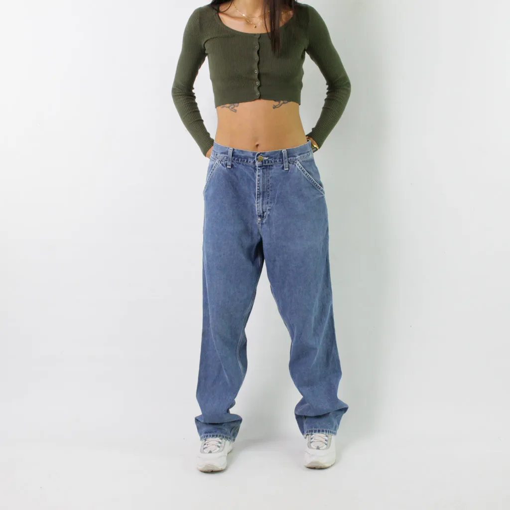 Light Blue Denim 90s Carhartt Simple Cargo Skater Trousers Pants Jeans (29x29)