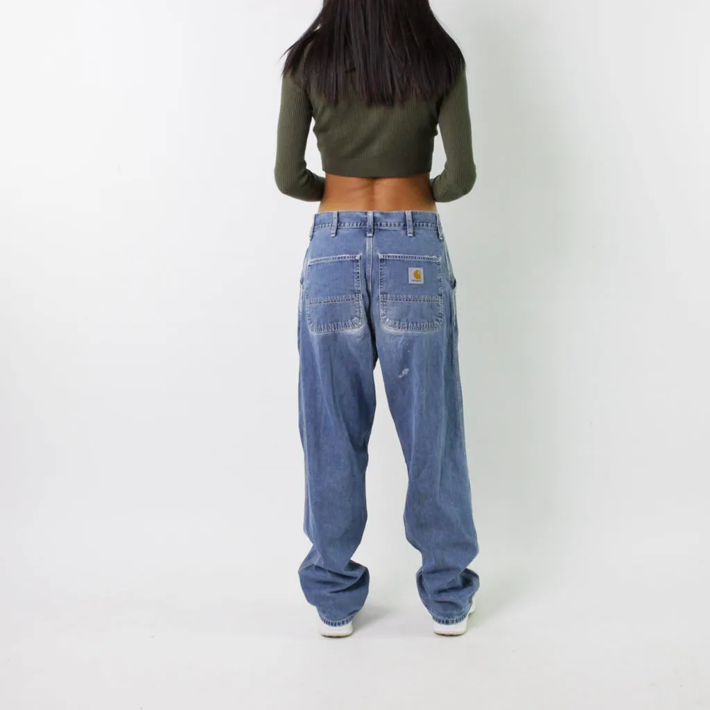 Light Blue Denim 90s Carhartt Simple Cargo Skater Trousers Pants Jeans (29x29)