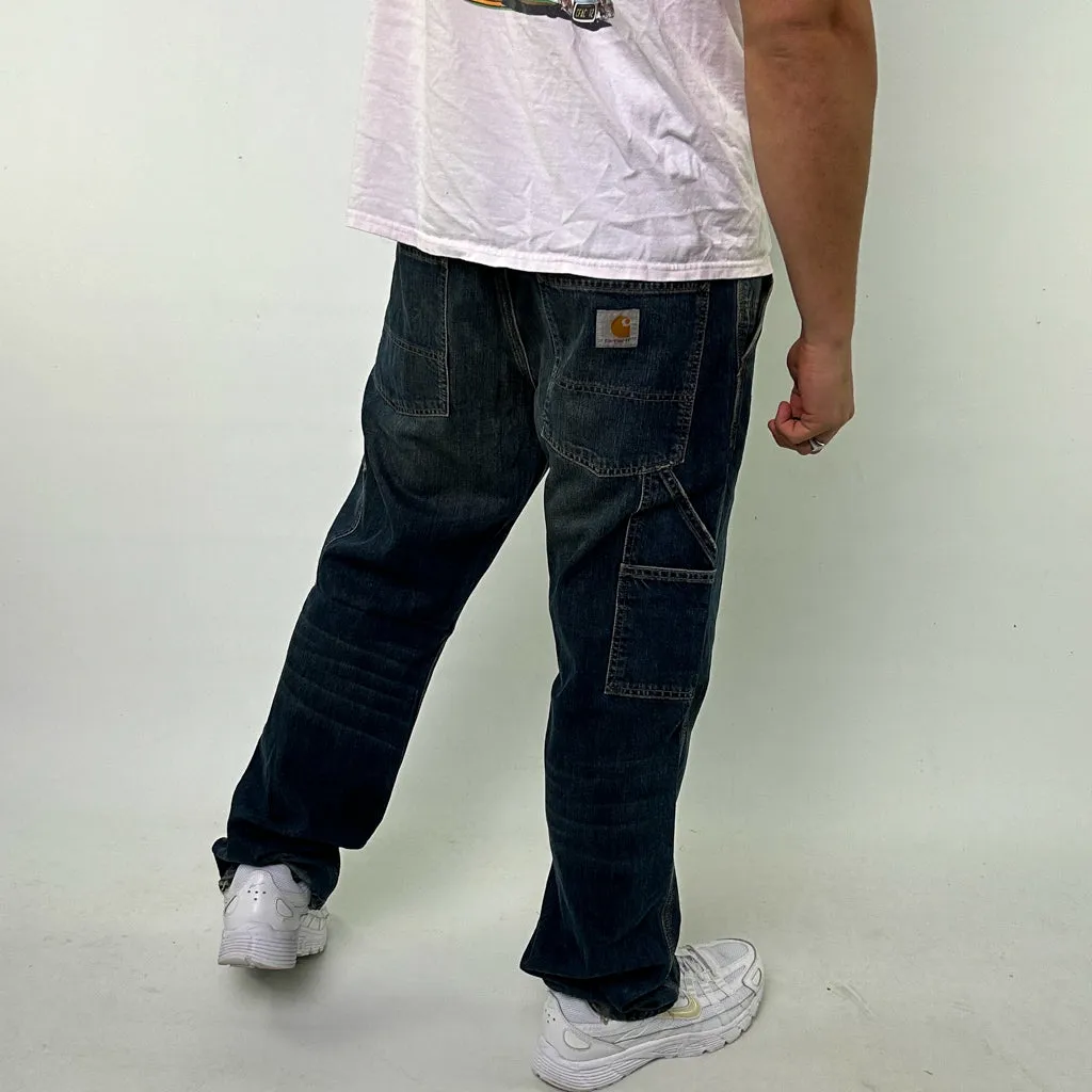 Light Blue Denim 90s Carhartt Trax Cargo Skater Trousers Pants Jeans (33x32)