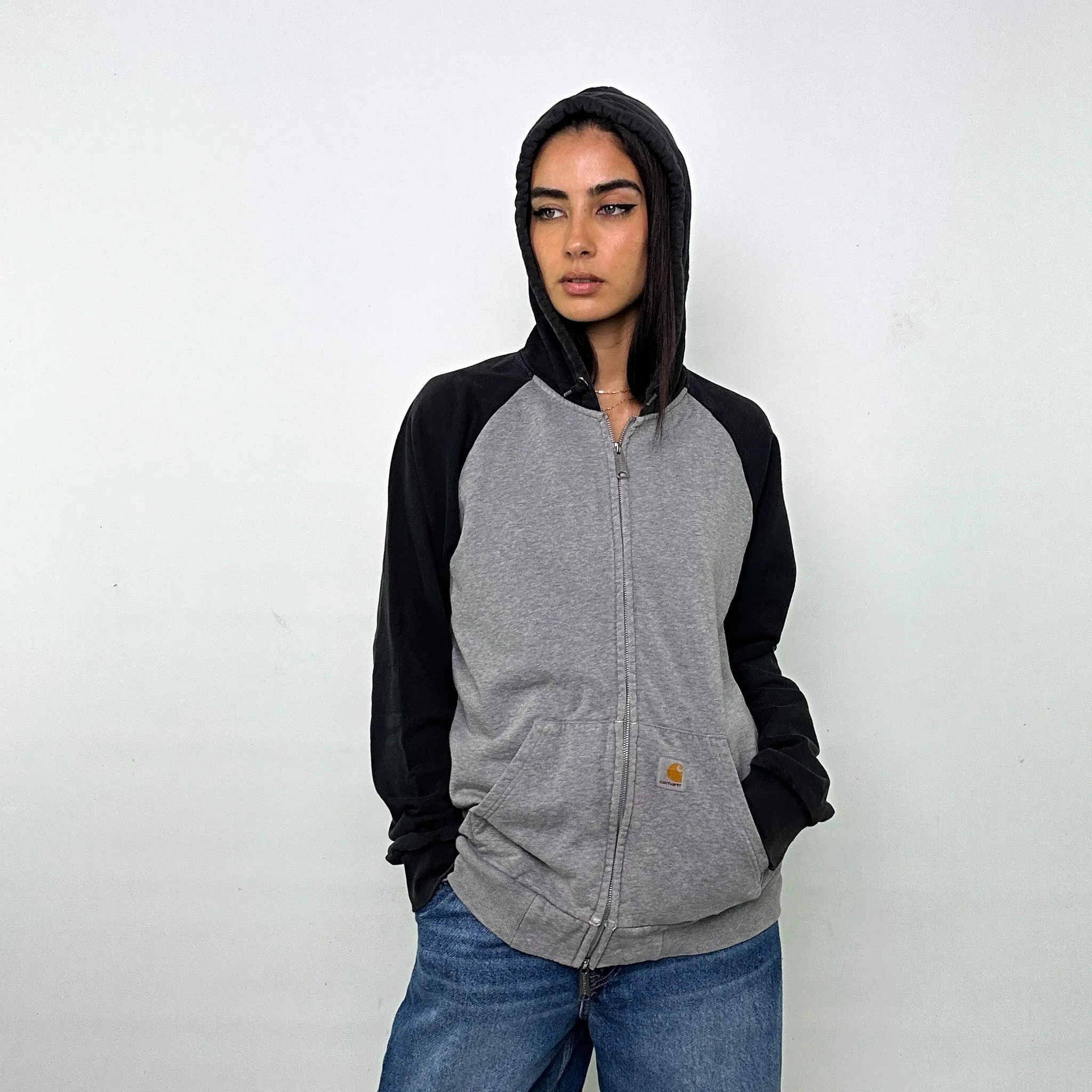 Light Grey y2ks Carhartt Brooker Hoodie Sweatshirt (L)