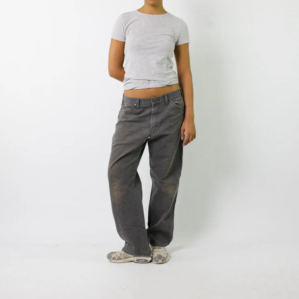 Light Grey y2ks Dickies Cargo Skater Trousers Pants Jeans (33x30)