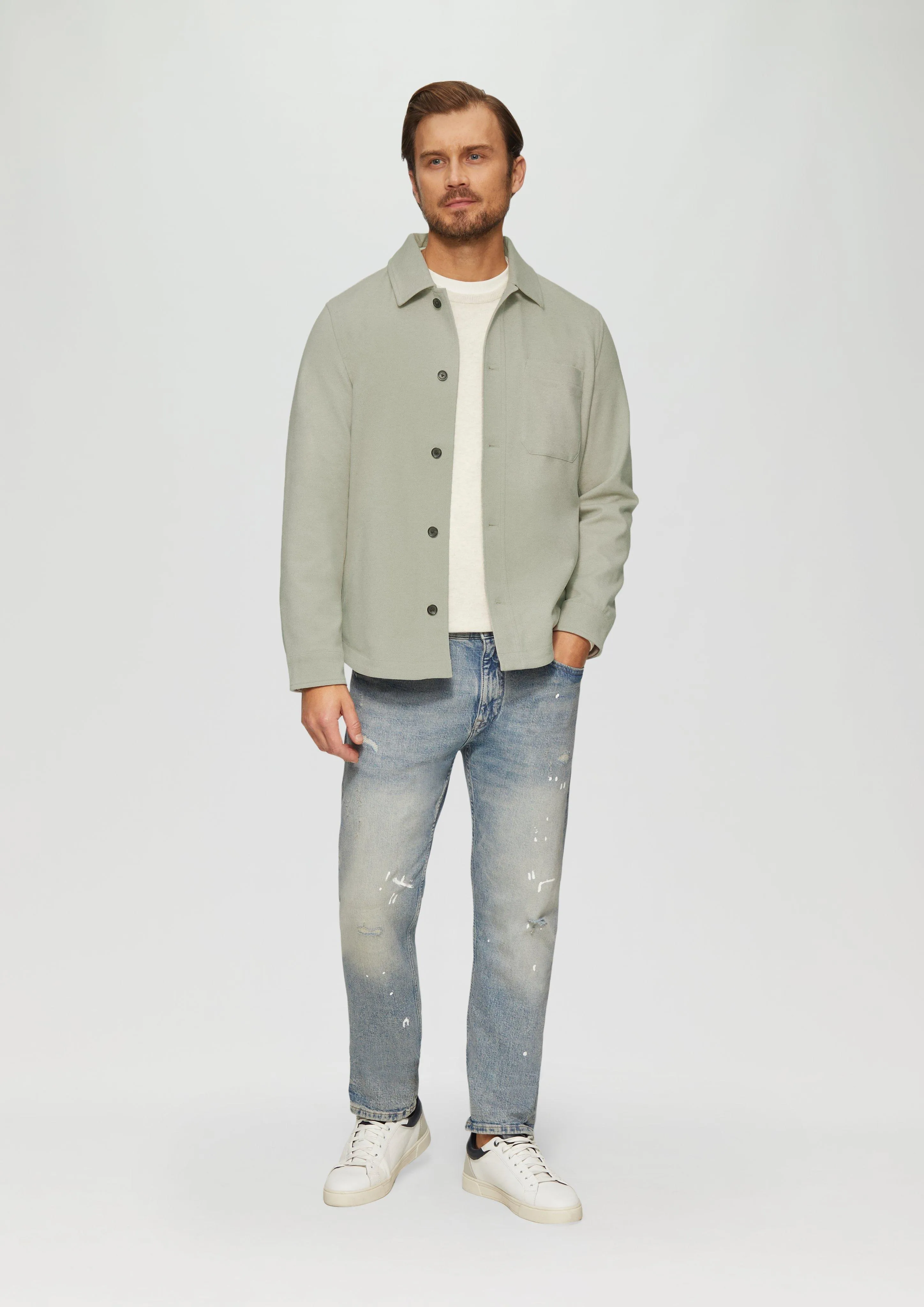 Lined shirt jacket in a wool look with slit pockets