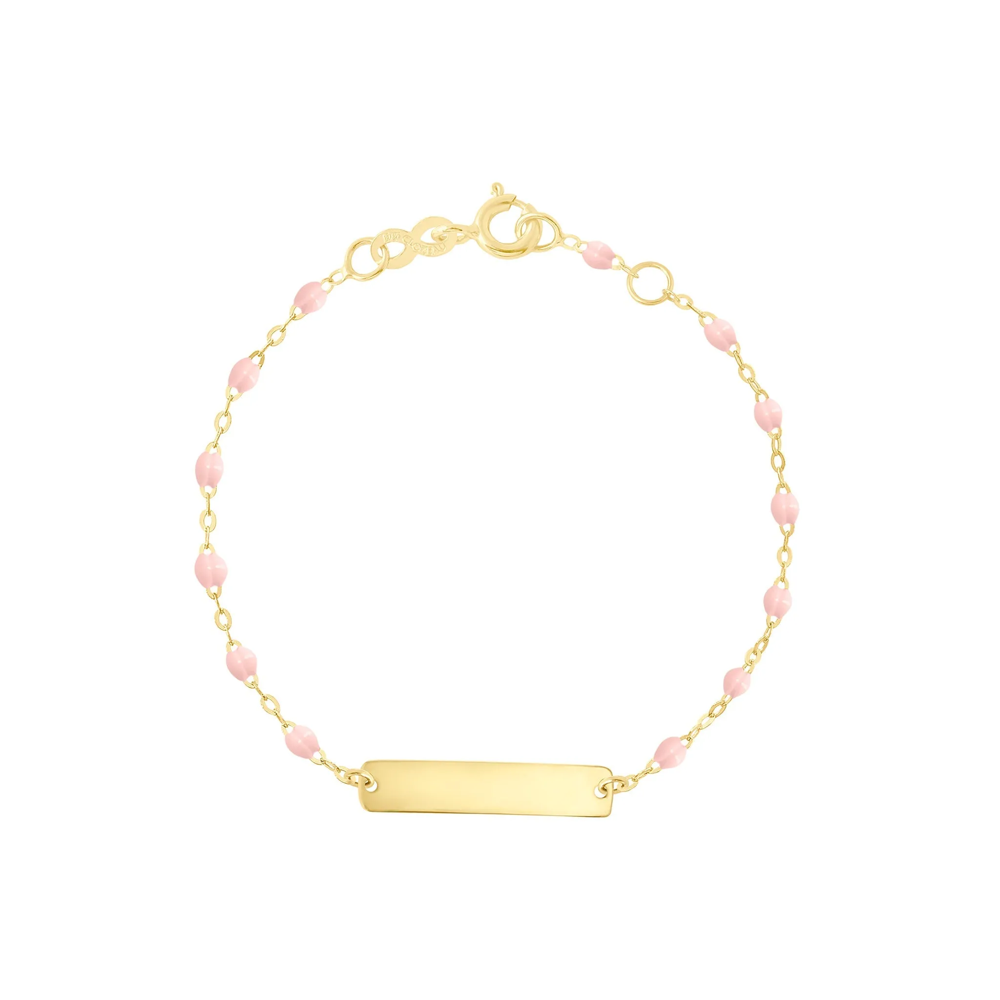 Little Gigi Baby Pink bracelet, Rectangle plaque, Yellow Gold, 5.9