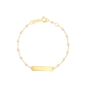 Little Gigi Baby Pink bracelet, Rectangle plaque, Yellow Gold, 5.9