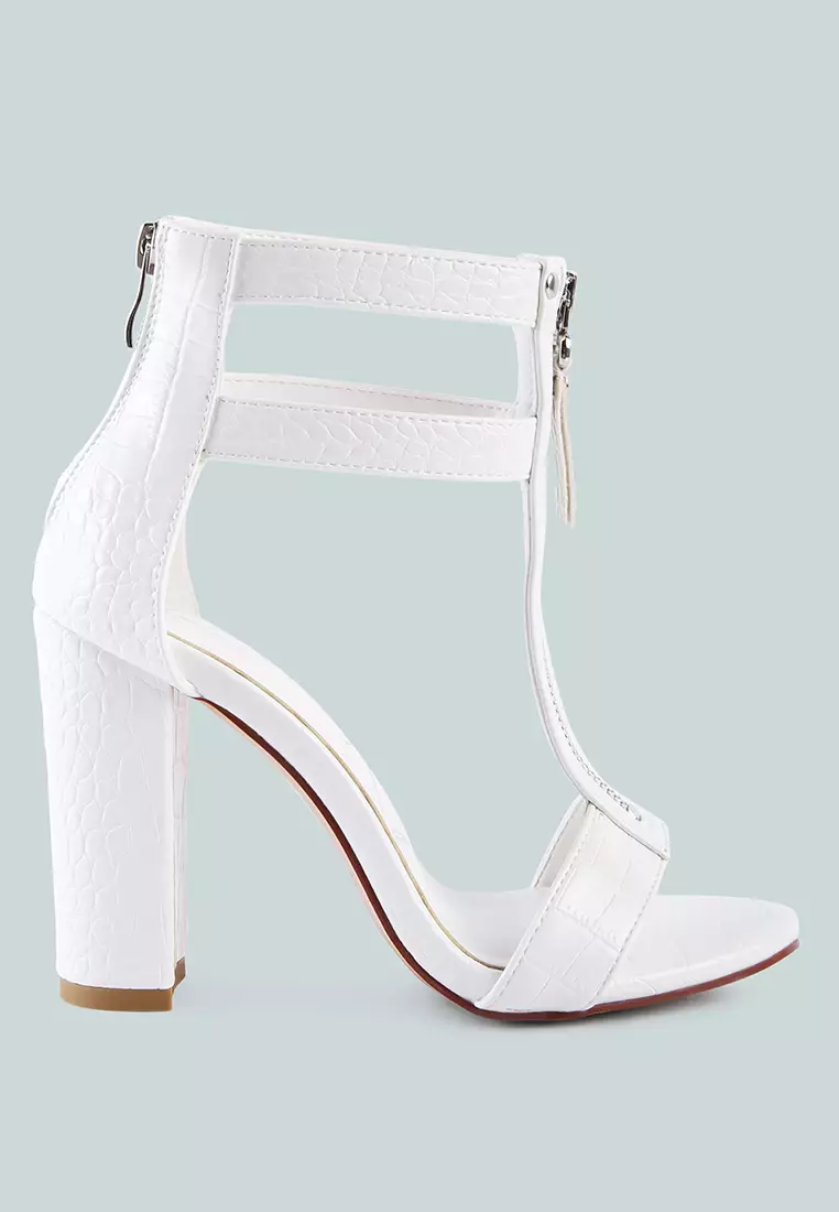 London Rag White Zip Up Croc Textured Sandals